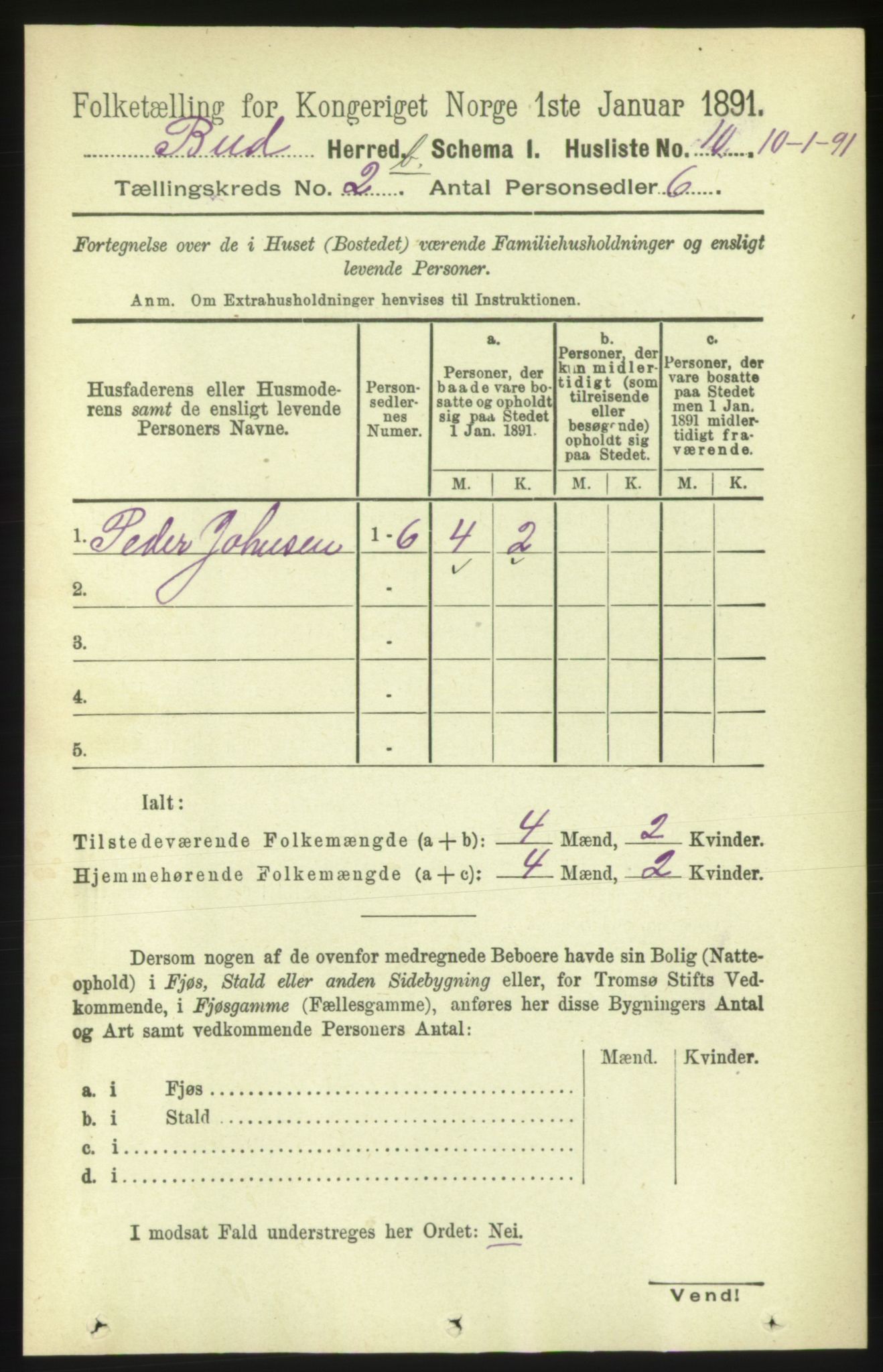 RA, 1891 census for 1549 Bud, 1891, p. 1205