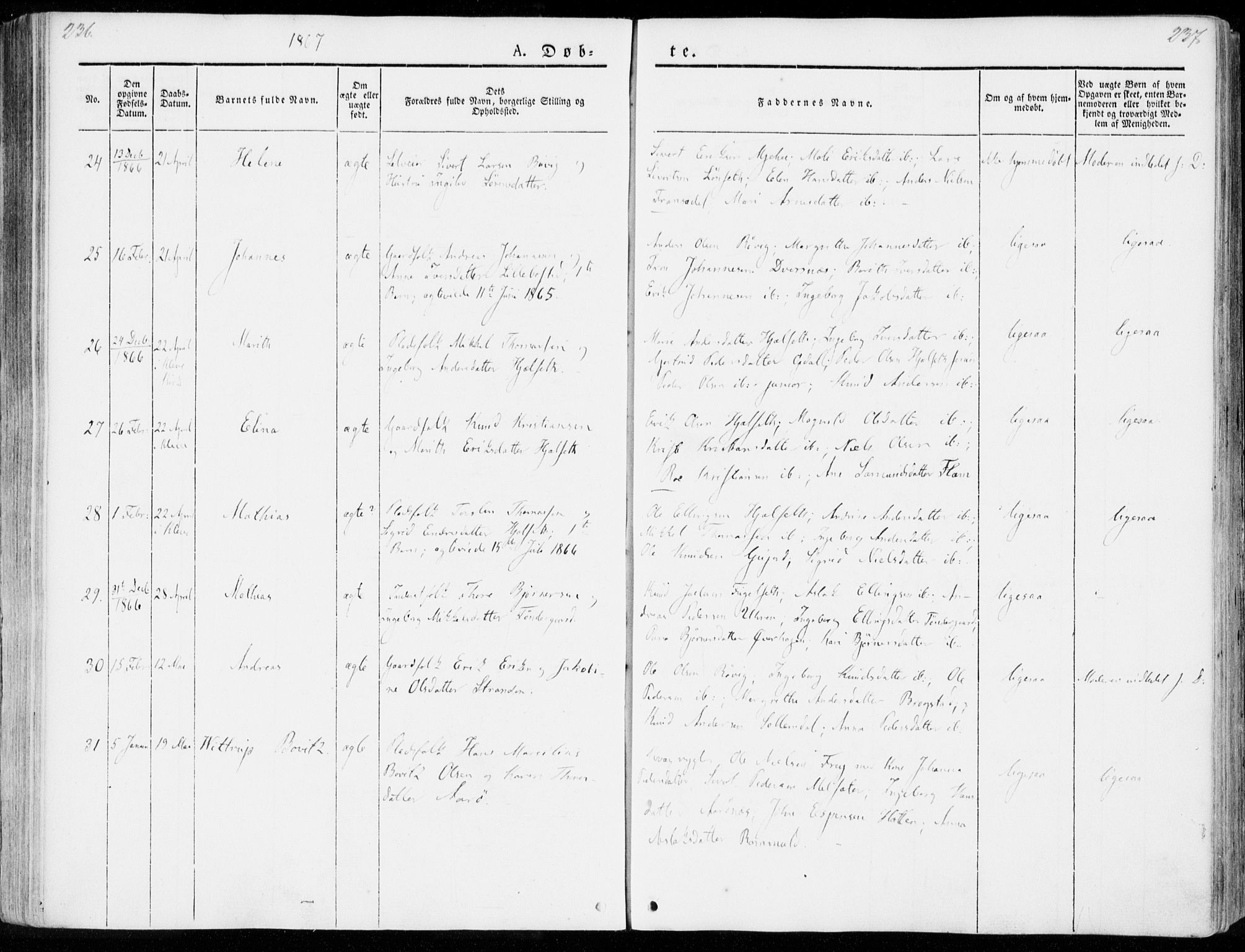 Ministerialprotokoller, klokkerbøker og fødselsregistre - Møre og Romsdal, AV/SAT-A-1454/555/L0653: Parish register (official) no. 555A04, 1843-1869, p. 236-237