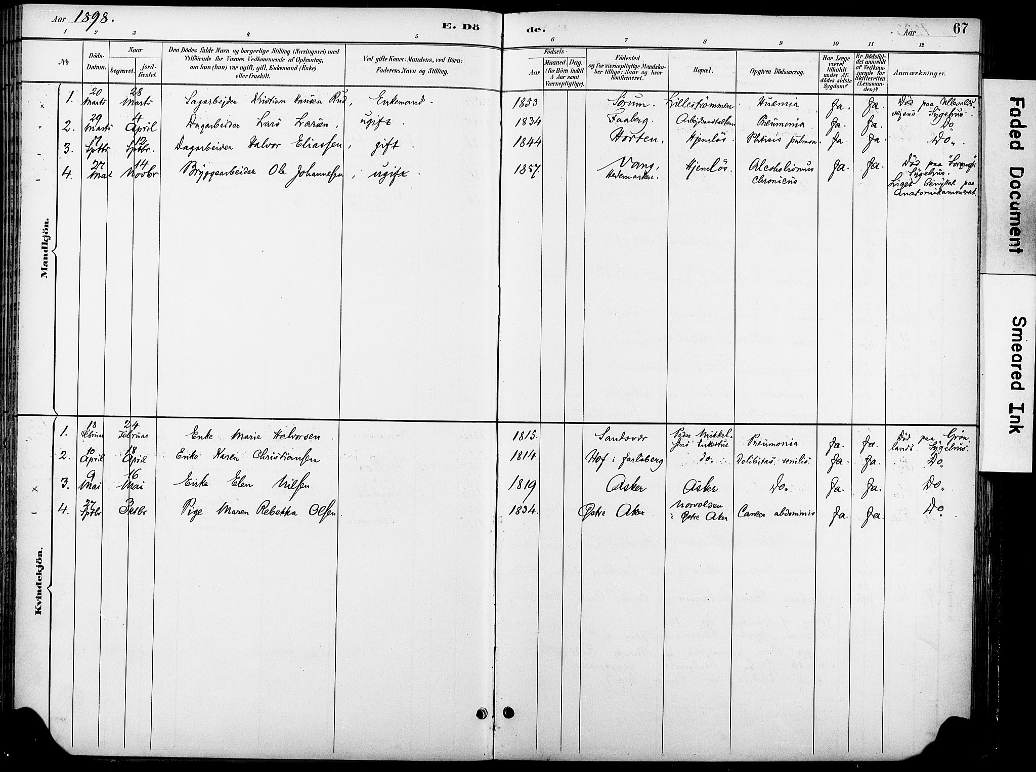 Krohgstøtten sykehusprest Kirkebøker, SAO/A-10854/F/Fa/L0003: Parish register (official) no. 3, 1890-1935, p. 67