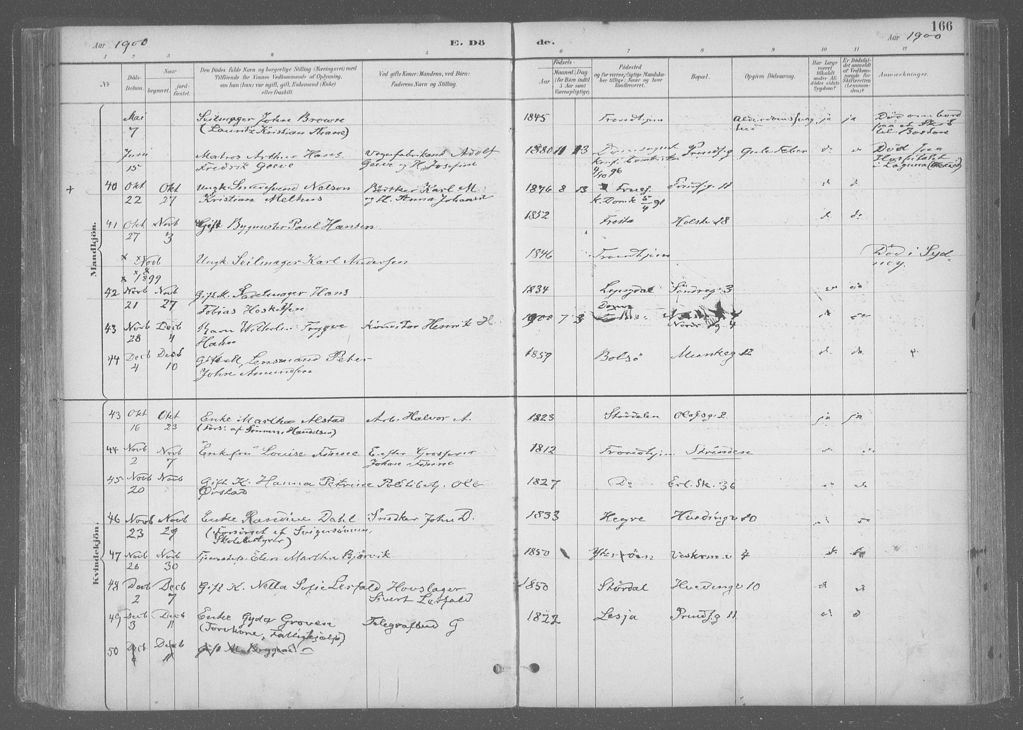 Ministerialprotokoller, klokkerbøker og fødselsregistre - Sør-Trøndelag, SAT/A-1456/601/L0064: Parish register (official) no. 601A31, 1891-1911, p. 166