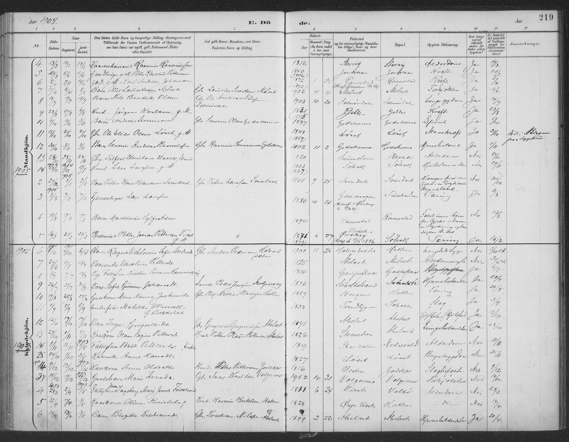 Ministerialprotokoller, klokkerbøker og fødselsregistre - Møre og Romsdal, SAT/A-1454/522/L0316: Parish register (official) no. 522A11, 1890-1911, p. 219