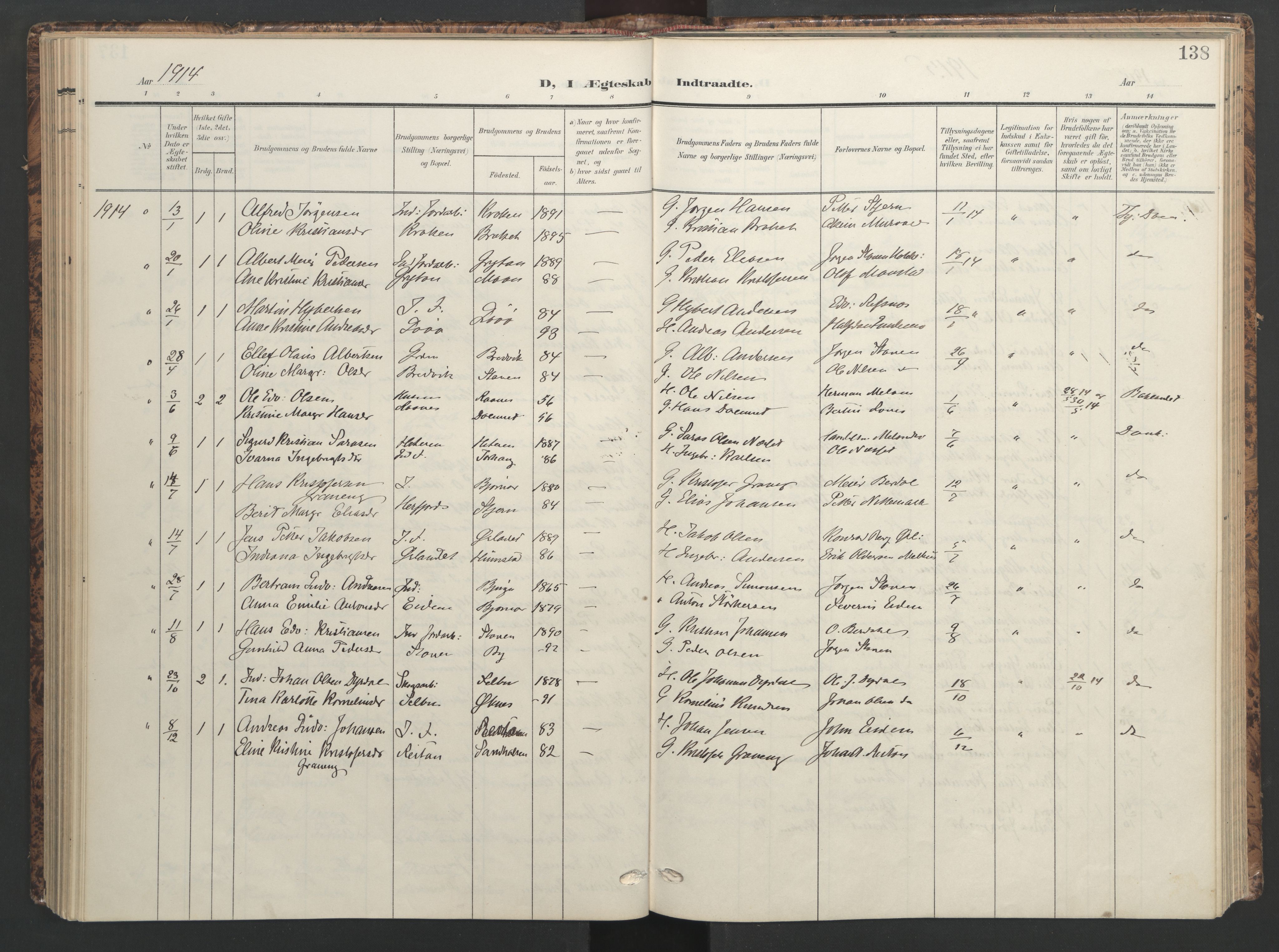 Ministerialprotokoller, klokkerbøker og fødselsregistre - Sør-Trøndelag, SAT/A-1456/655/L0682: Parish register (official) no. 655A11, 1908-1922, p. 138