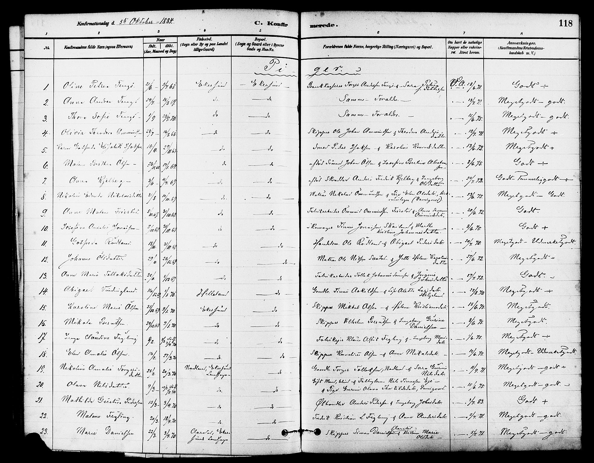 Eigersund sokneprestkontor, AV/SAST-A-101807/001/30/30BA/L0015: Parish register (official) no. A 15, 1879-1892, p. 118