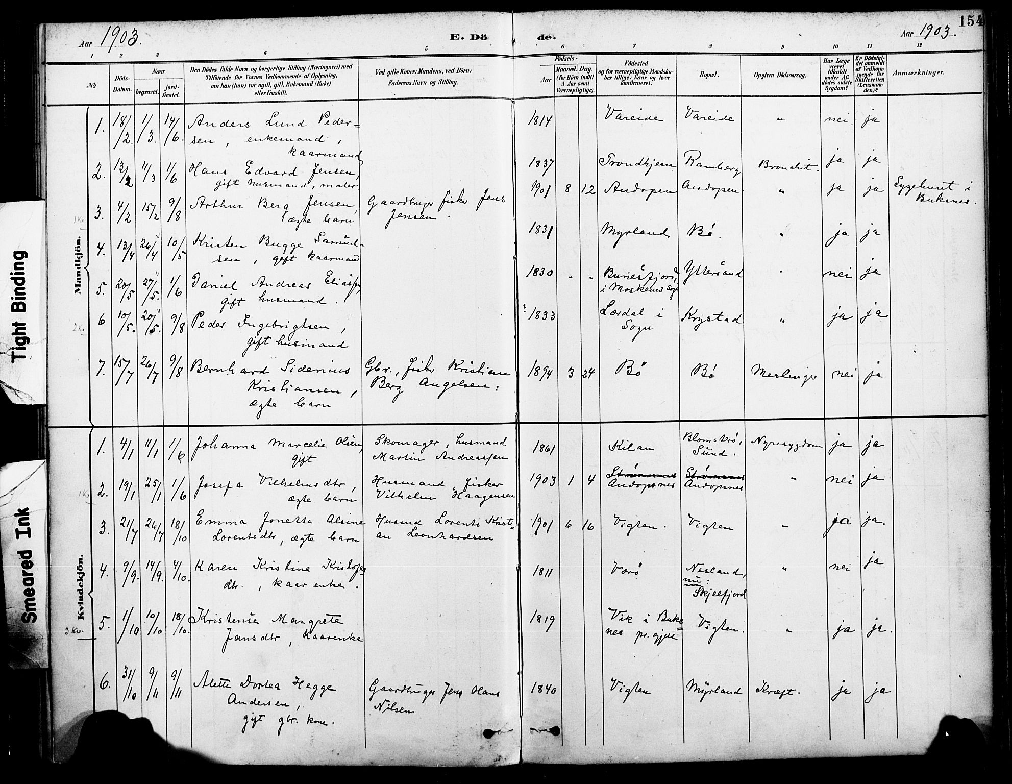 Ministerialprotokoller, klokkerbøker og fødselsregistre - Nordland, AV/SAT-A-1459/885/L1205: Parish register (official) no. 885A06, 1892-1905, p. 154