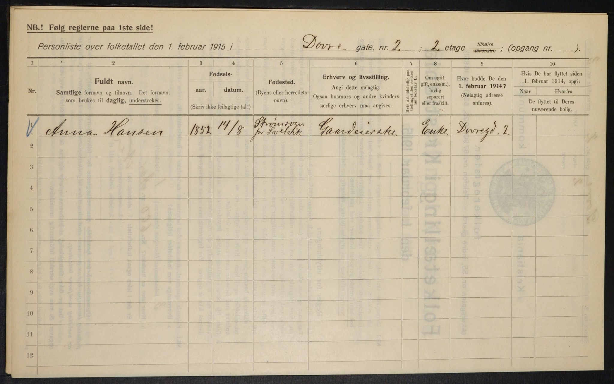 OBA, Municipal Census 1915 for Kristiania, 1915, p. 16034