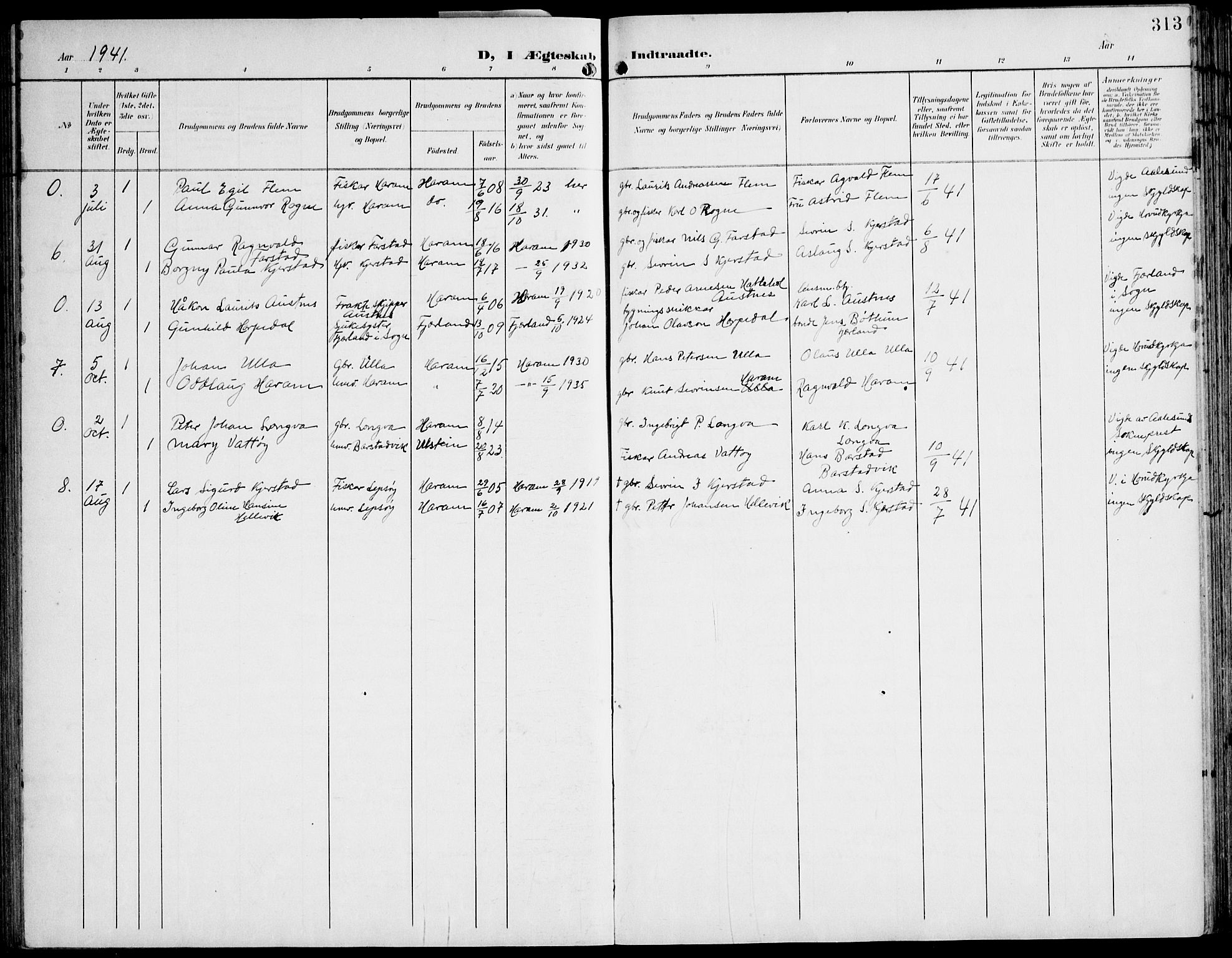 Ministerialprotokoller, klokkerbøker og fødselsregistre - Møre og Romsdal, AV/SAT-A-1454/536/L0511: Parish register (copy) no. 536C06, 1899-1944, p. 313