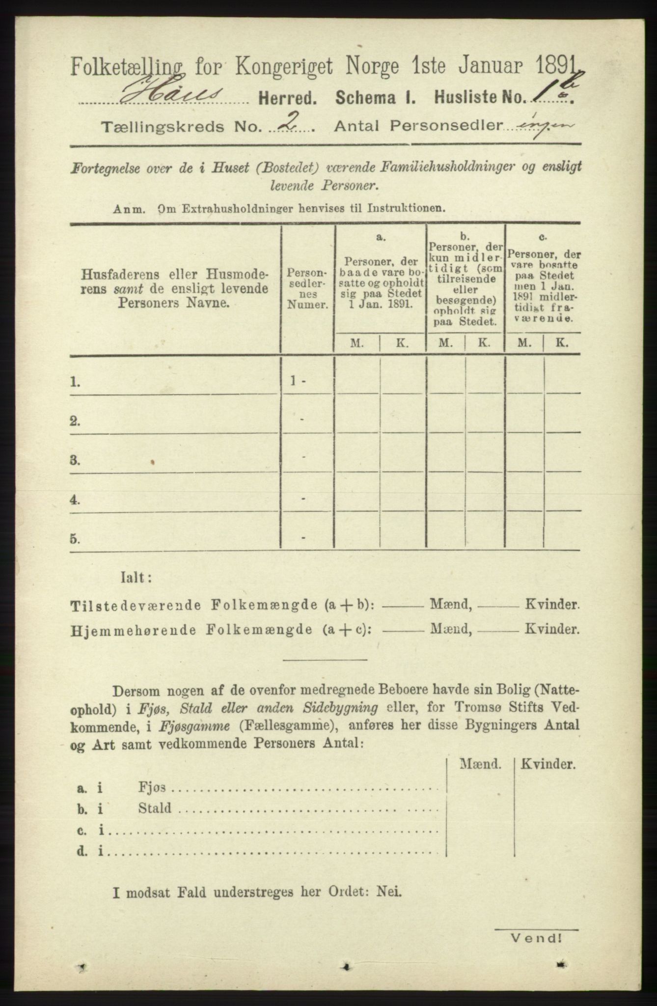 RA, 1891 census for 1250 Haus, 1891, p. 450