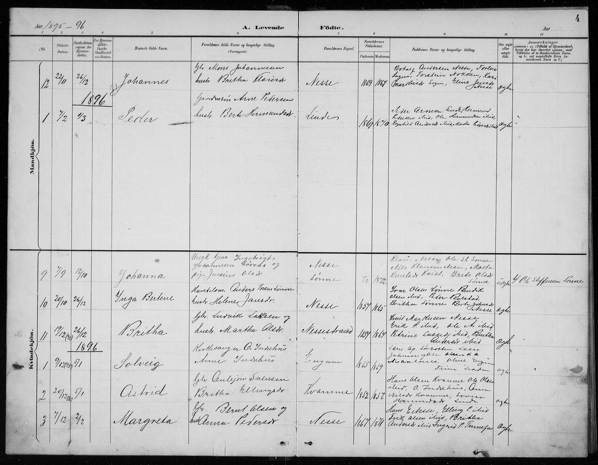 Balestrand sokneprestembete, SAB/A-79601/H/Hab/Habc/L0003: Parish register (copy) no. C 3, 1895-1927, p. 4