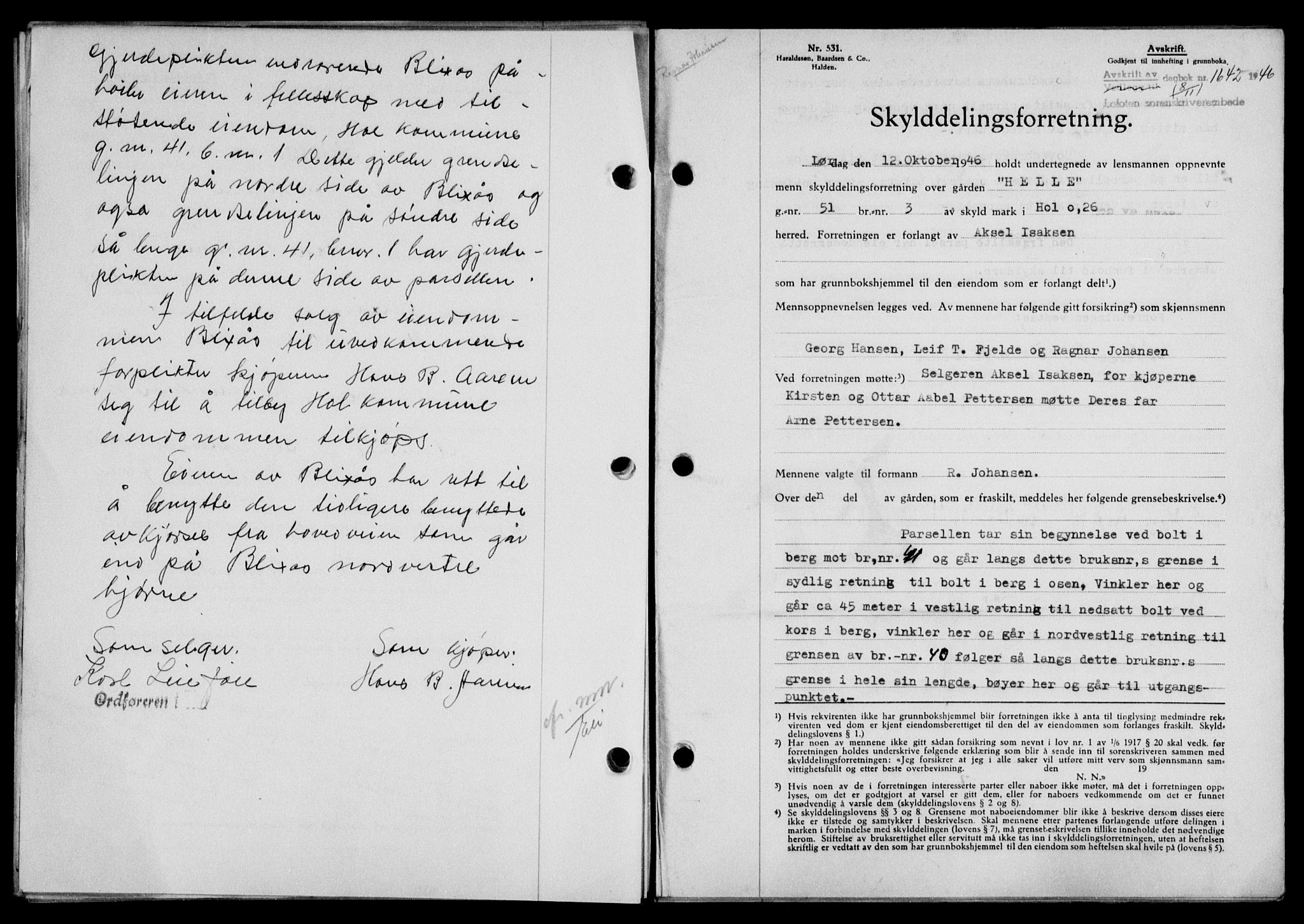 Lofoten sorenskriveri, SAT/A-0017/1/2/2C/L0015a: Mortgage book no. 15a, 1946-1947, Diary no: : 1642/1946