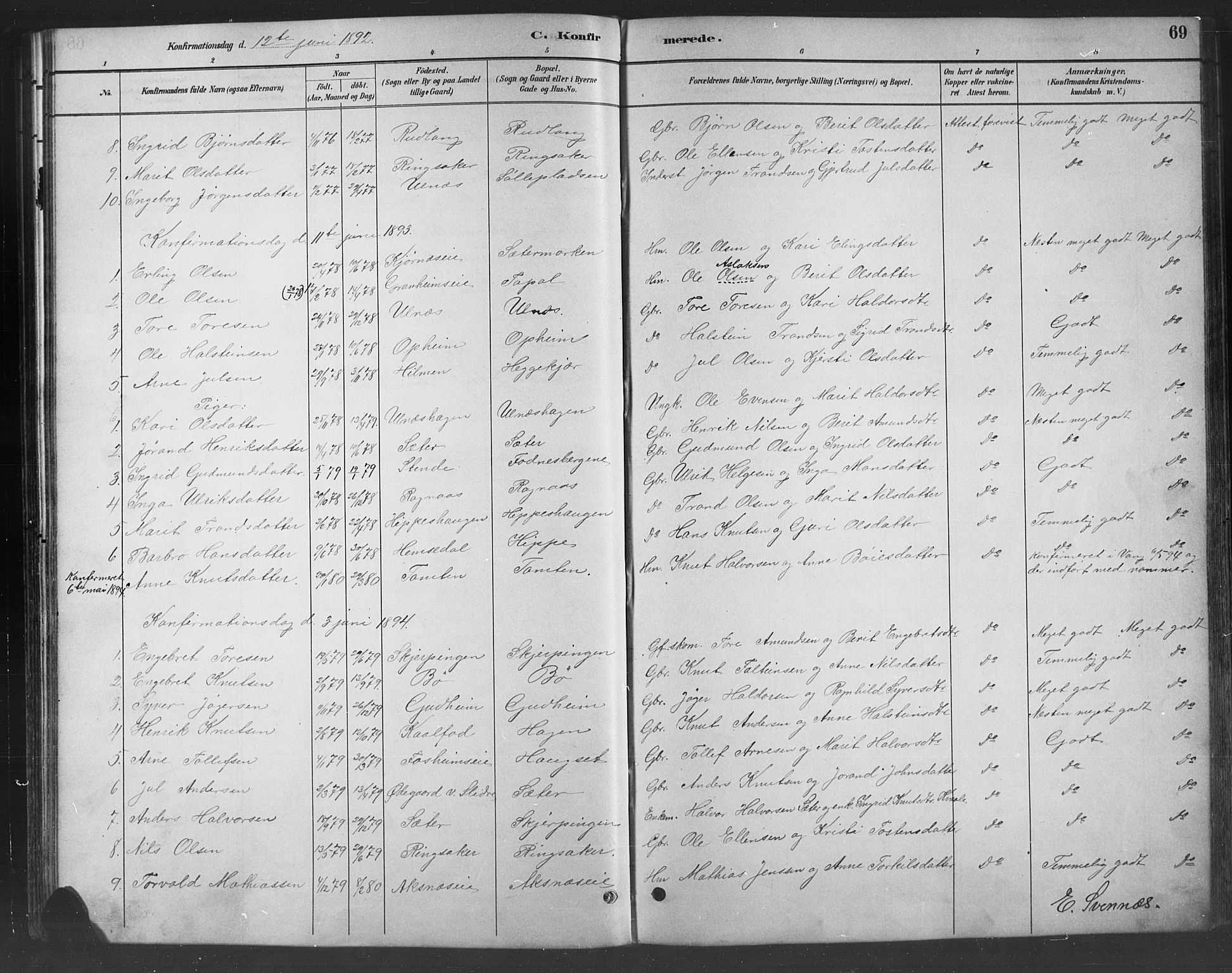 Nord-Aurdal prestekontor, SAH/PREST-132/H/Ha/Hab/L0008: Parish register (copy) no. 8, 1883-1916, p. 69