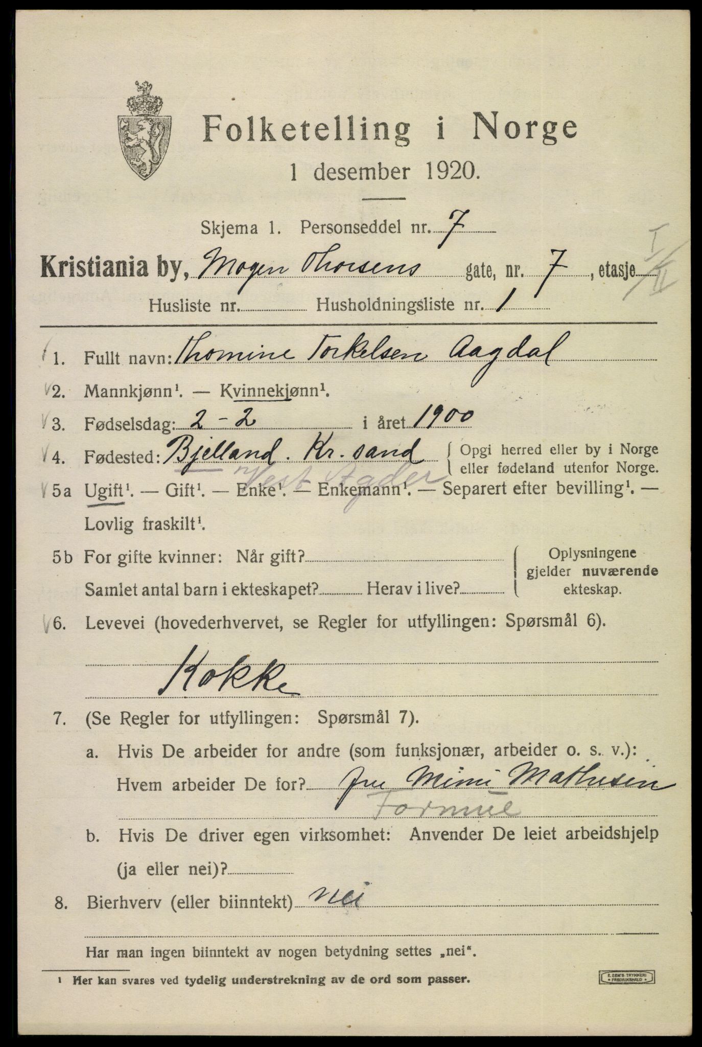 SAO, 1920 census for Kristiania, 1920, p. 396287