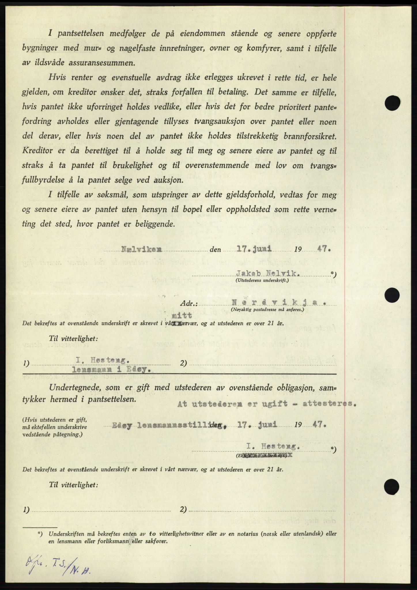 Nordmøre sorenskriveri, AV/SAT-A-4132/1/2/2Ca: Mortgage book no. B96, 1947-1947, Diary no: : 1344/1947