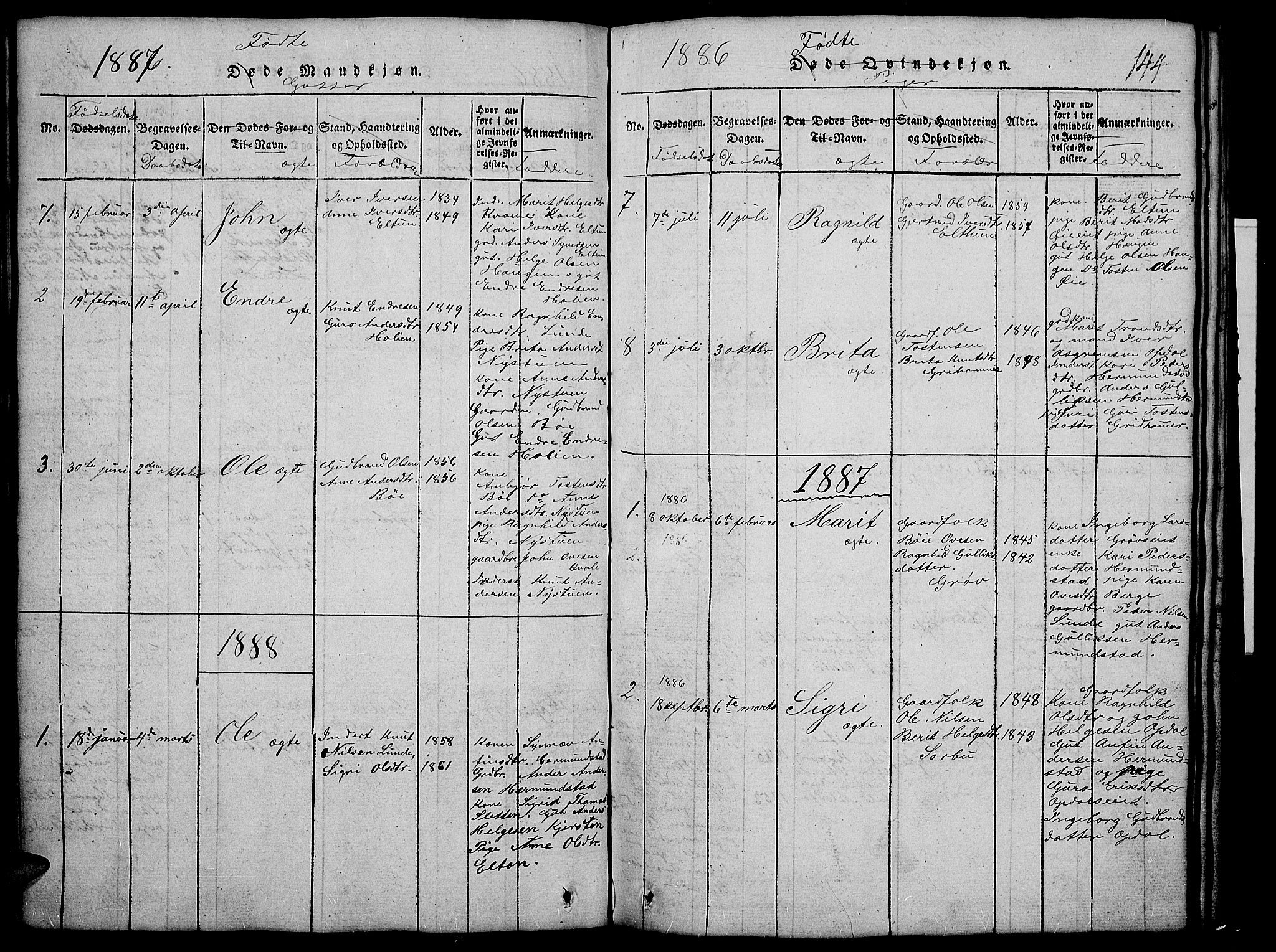 Vang prestekontor, Valdres, SAH/PREST-140/H/Hb/L0002: Parish register (copy) no. 2, 1814-1889, p. 144