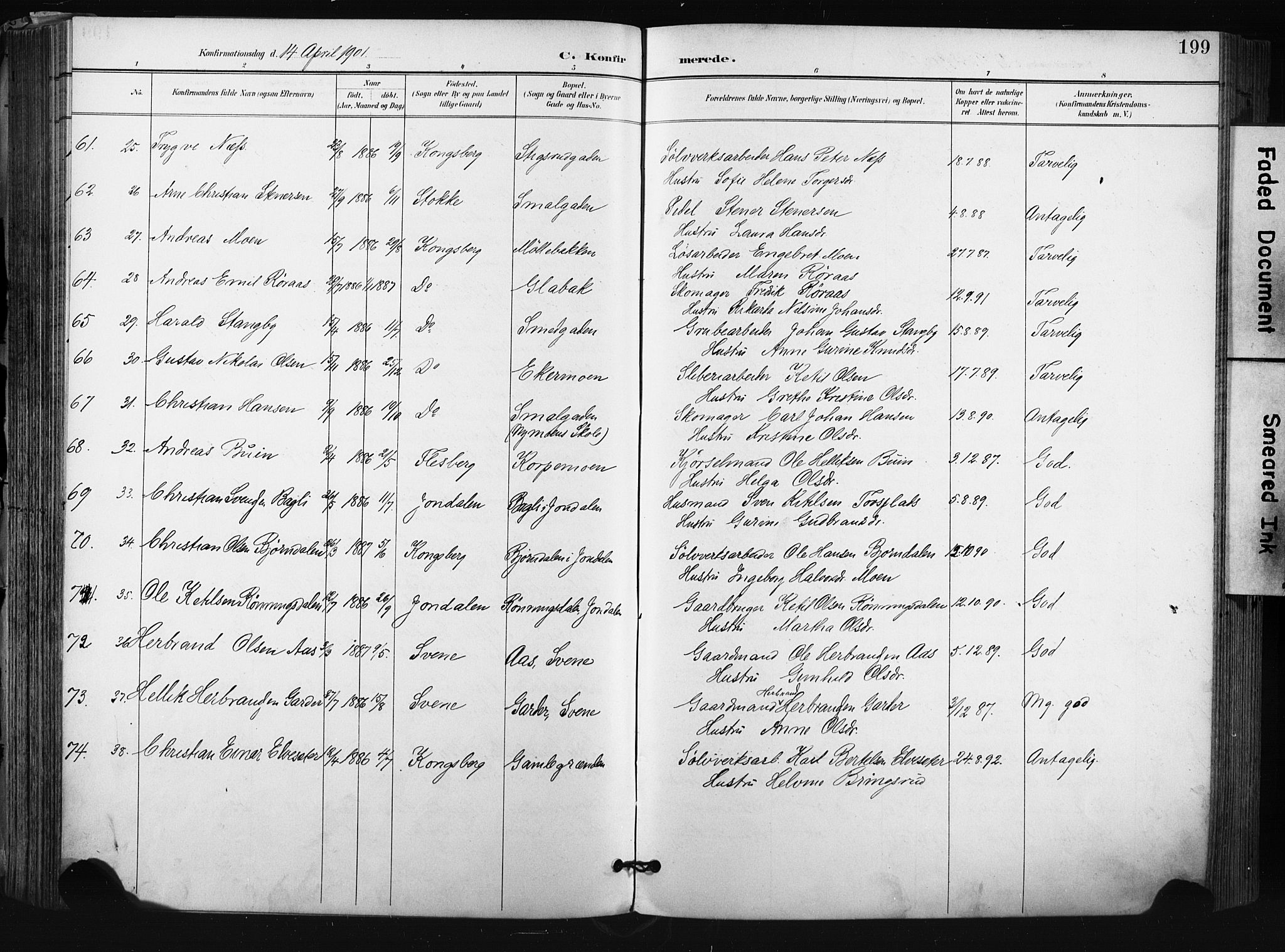 Kongsberg kirkebøker, AV/SAKO-A-22/F/Fb/L0003: Parish register (official) no. II 3, 1896-1905, p. 199