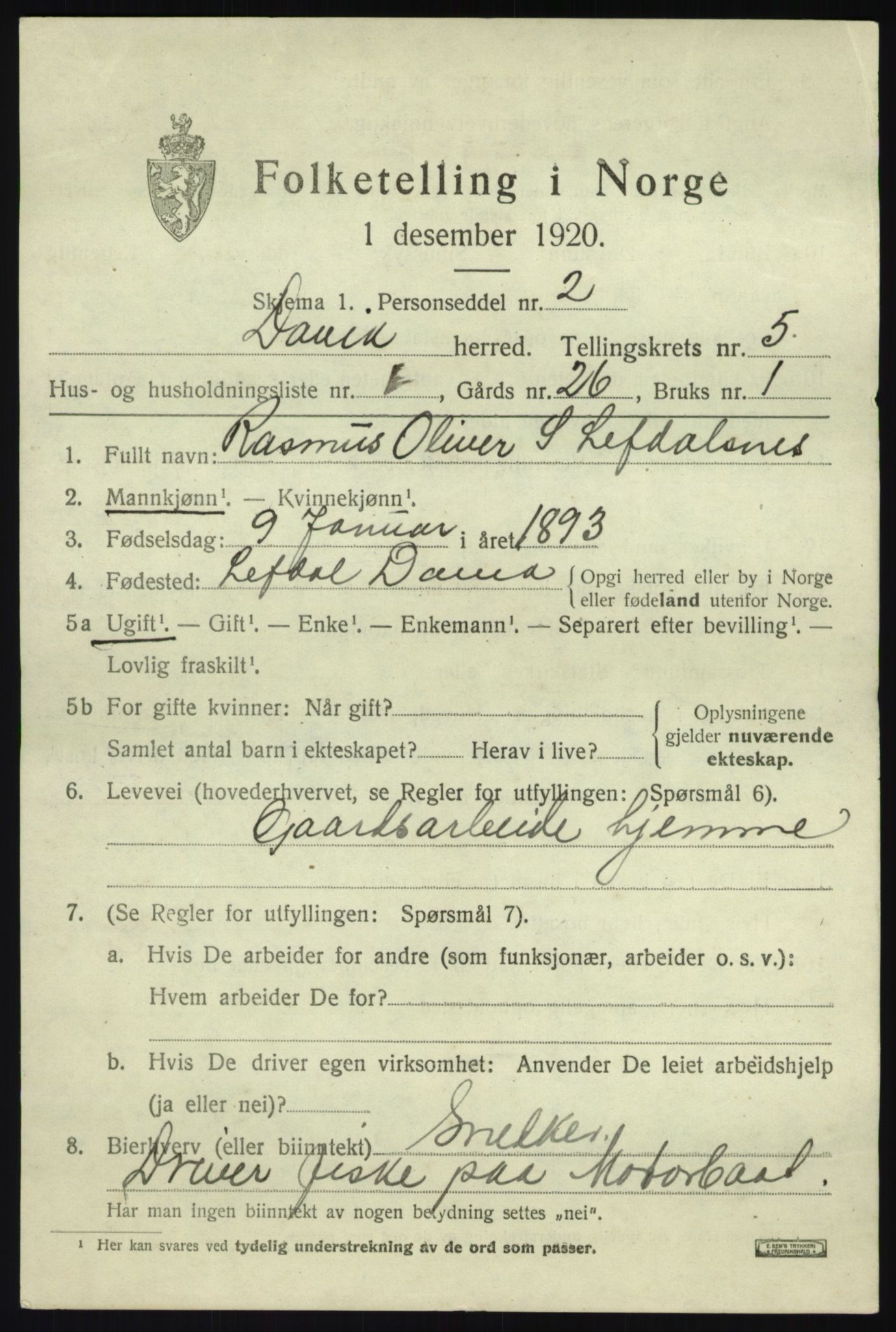 SAB, 1920 census for Davik, 1920, p. 2951