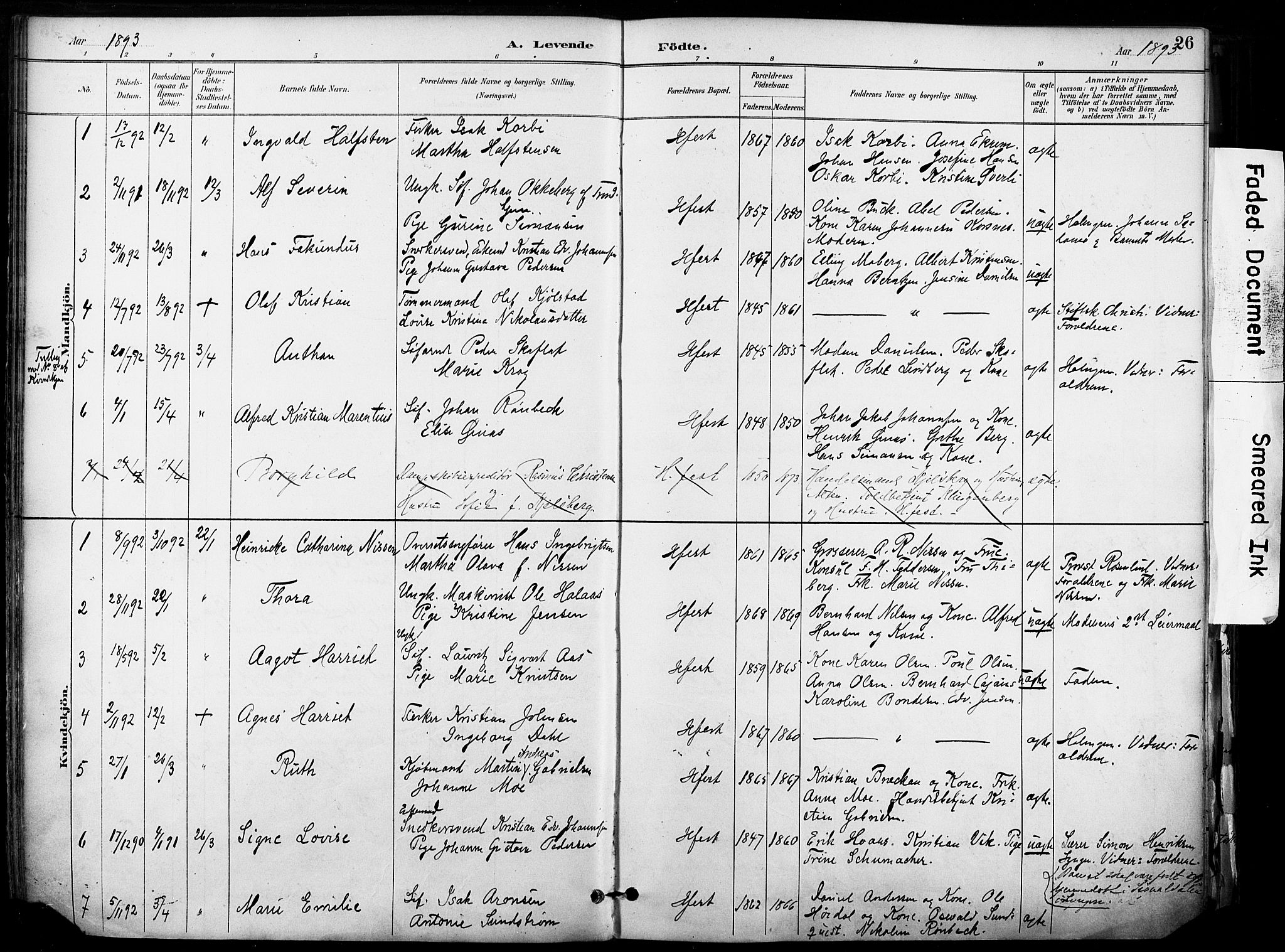 Hammerfest sokneprestkontor, SATØ/S-1347/H/Ha/L0009.kirke: Parish register (official) no. 9, 1889-1897, p. 26