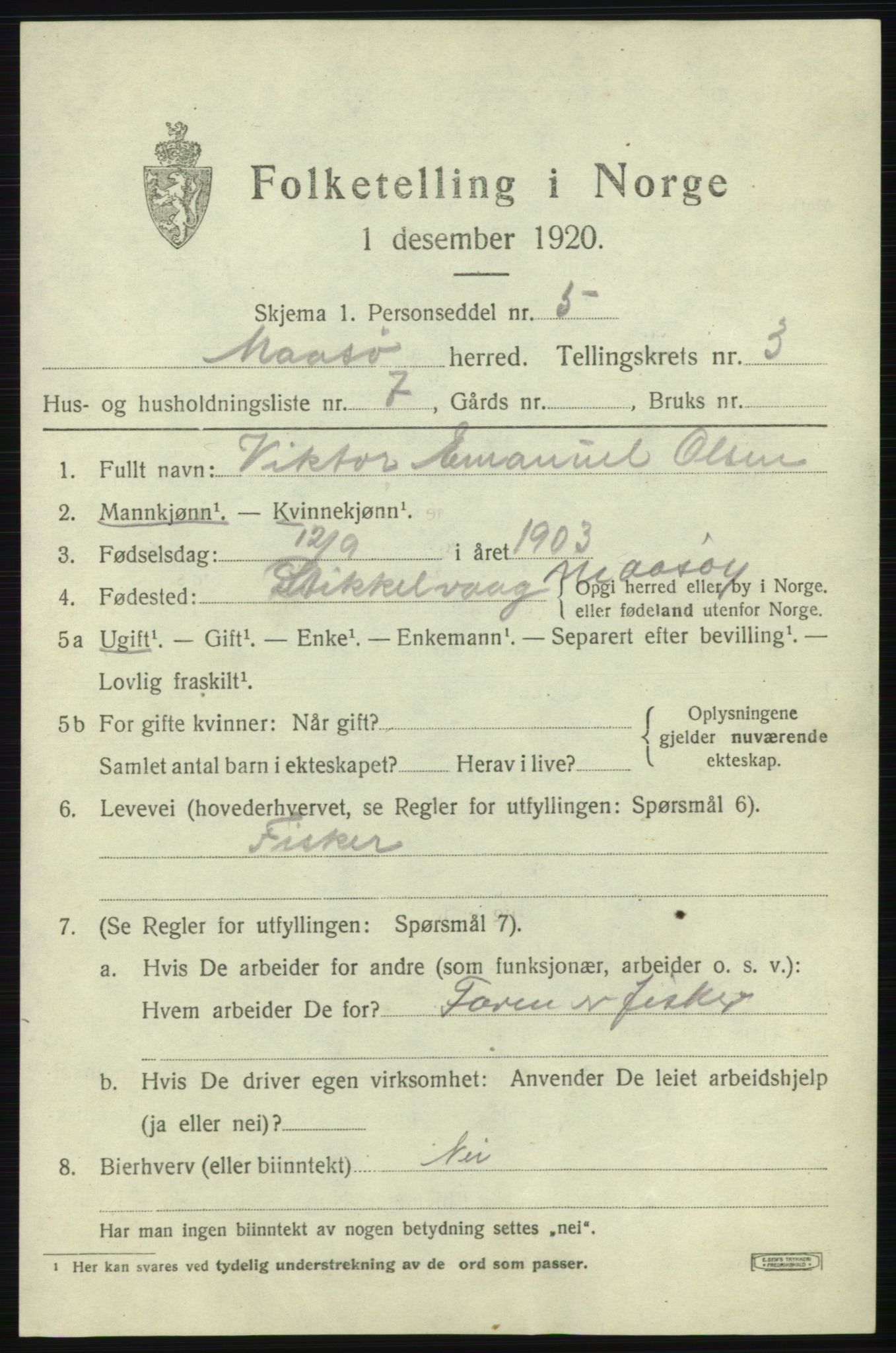 SATØ, 1920 census for Måsøy, 1920, p. 1642