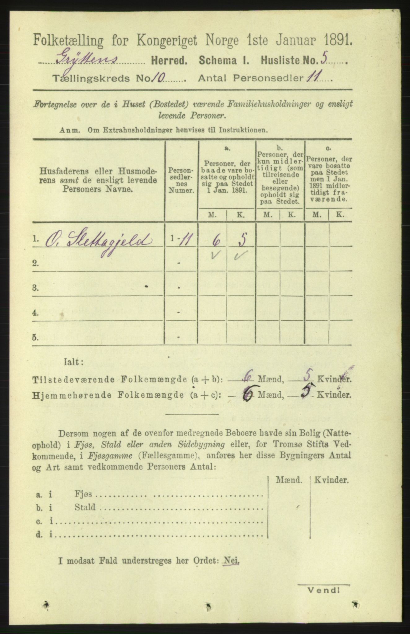 RA, 1891 census for 1539 Grytten, 1891, p. 3602