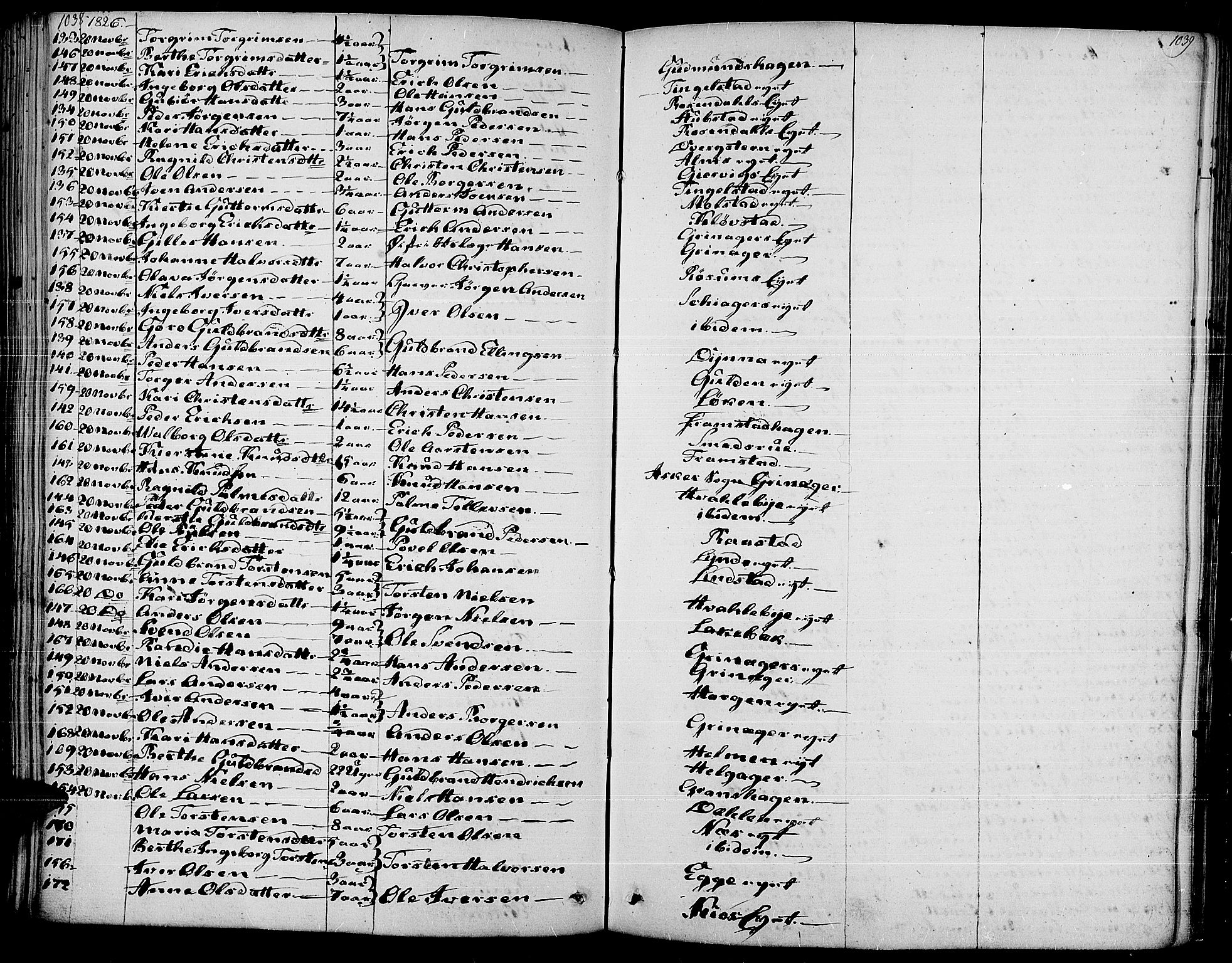 Gran prestekontor, AV/SAH-PREST-112/H/Ha/Haa/L0010: Parish register (official) no. 10, 1824-1842, p. 1038-1039