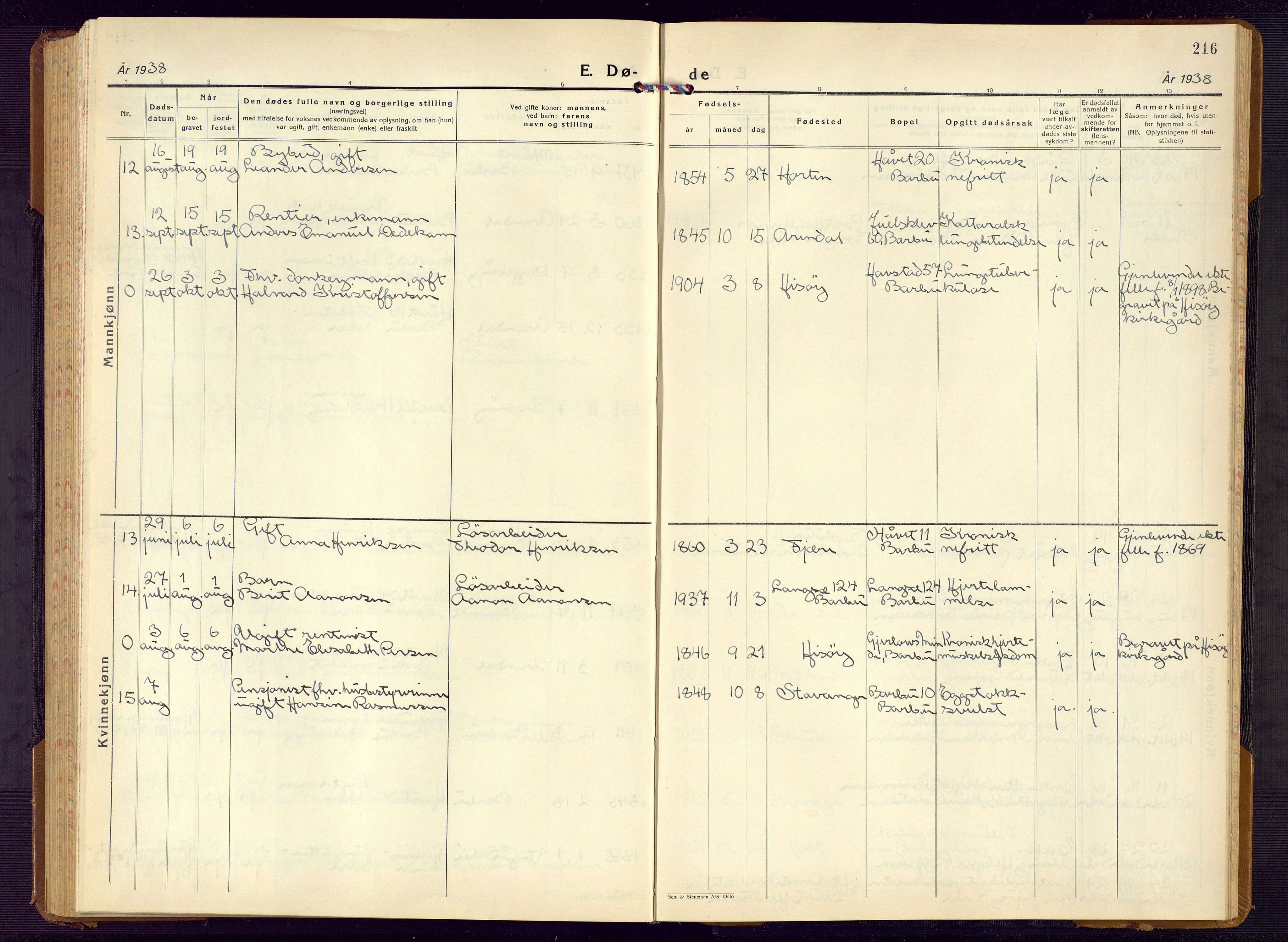 Barbu sokneprestkontor, AV/SAK-1111-0003/F/Fb/L0006: Parish register (copy) no. B 6, 1937-1947, p. 216