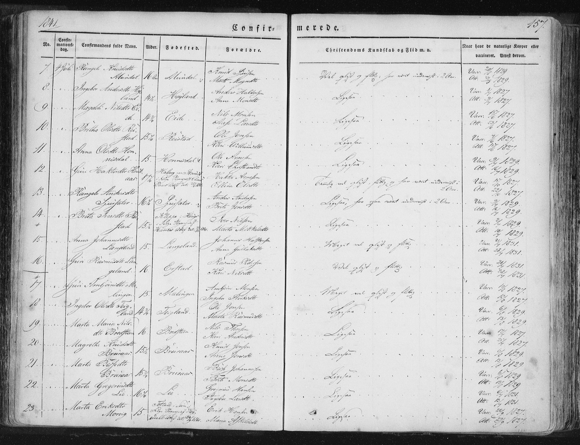 Hamre sokneprestembete, AV/SAB-A-75501/H/Ha/Haa/Haaa/L0012: Parish register (official) no. A 12, 1834-1845, p. 157