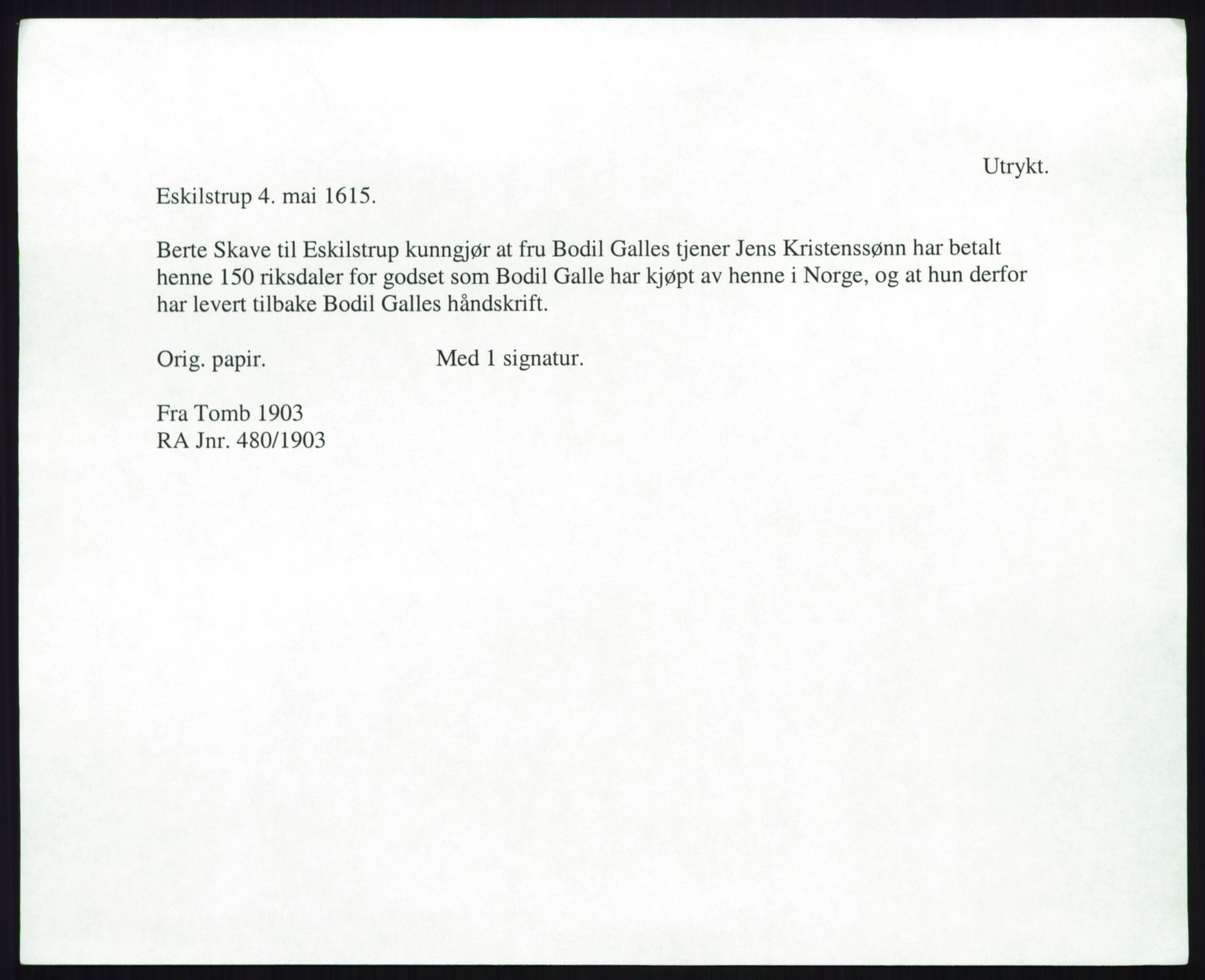 Riksarkivets diplomsamling, AV/RA-EA-5965/F35/F35b/L0006: Riksarkivets diplomer, seddelregister, 1613-1624, p. 125