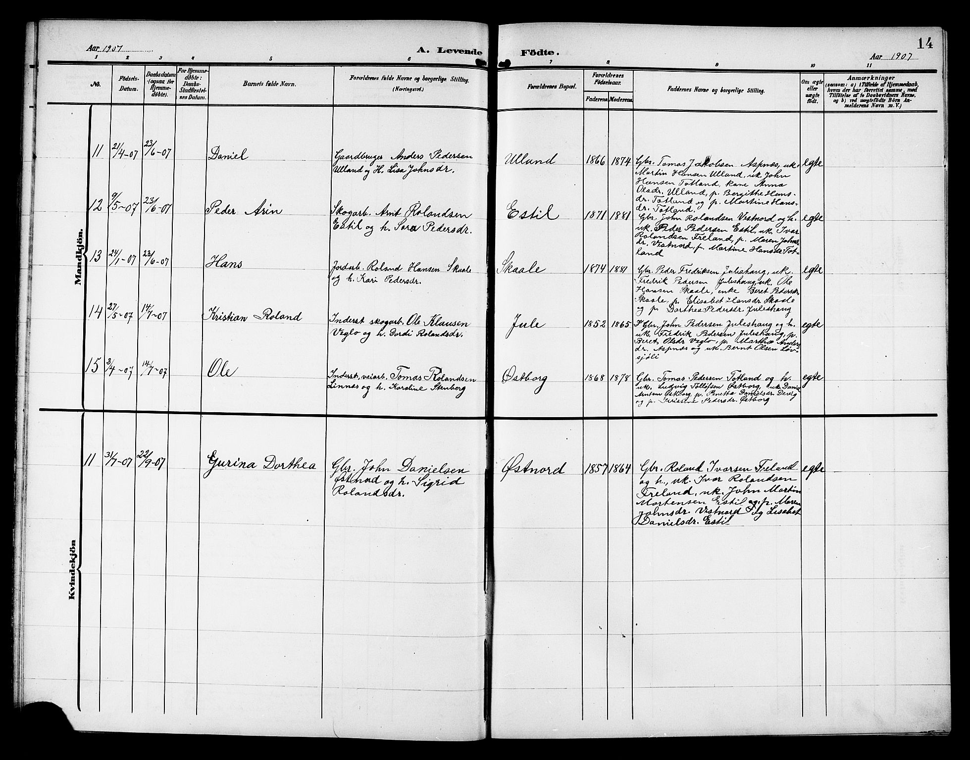 Ministerialprotokoller, klokkerbøker og fødselsregistre - Nord-Trøndelag, AV/SAT-A-1458/757/L0506: Parish register (copy) no. 757C01, 1904-1922, p. 14