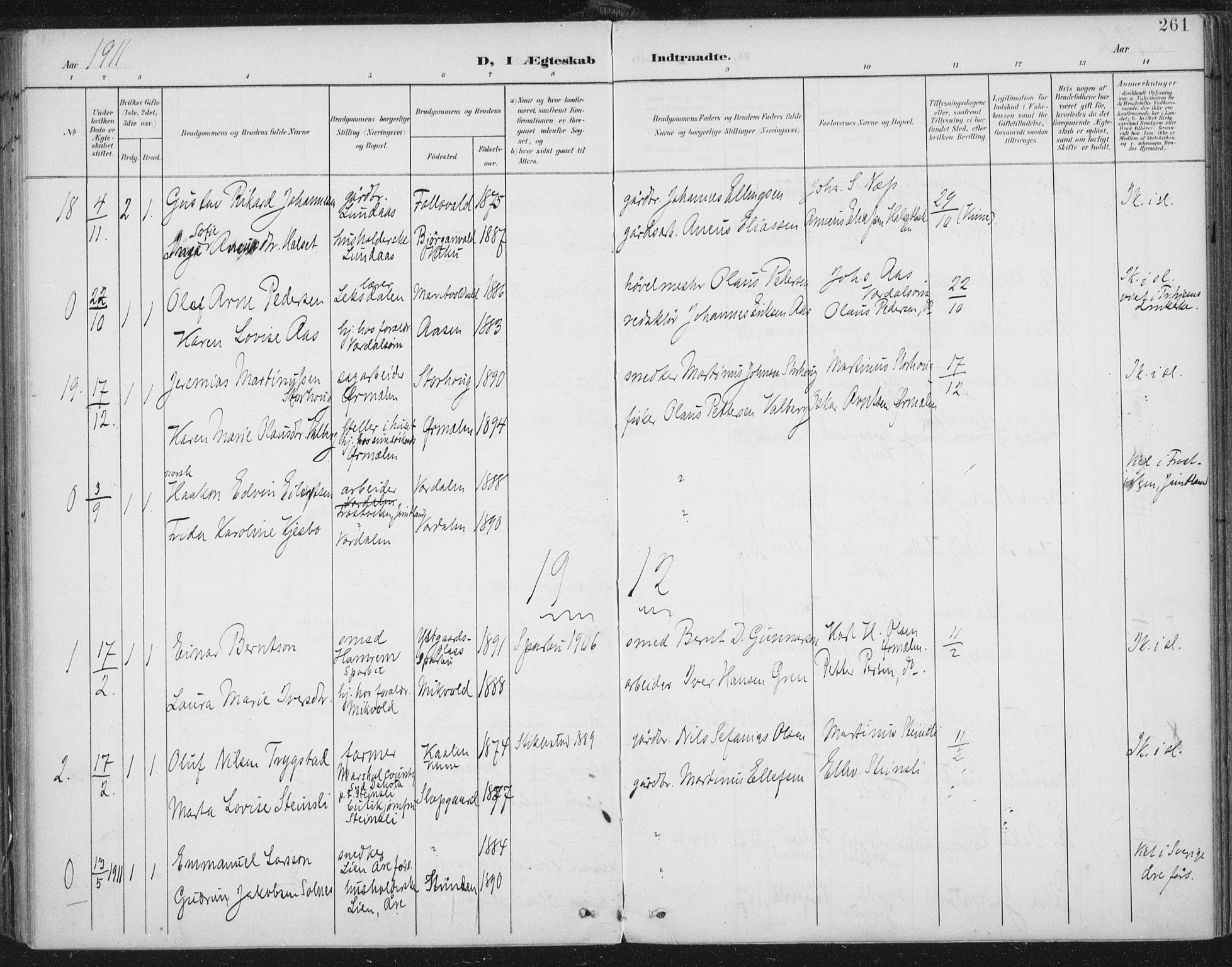 Ministerialprotokoller, klokkerbøker og fødselsregistre - Nord-Trøndelag, AV/SAT-A-1458/723/L0246: Parish register (official) no. 723A15, 1900-1917, p. 261