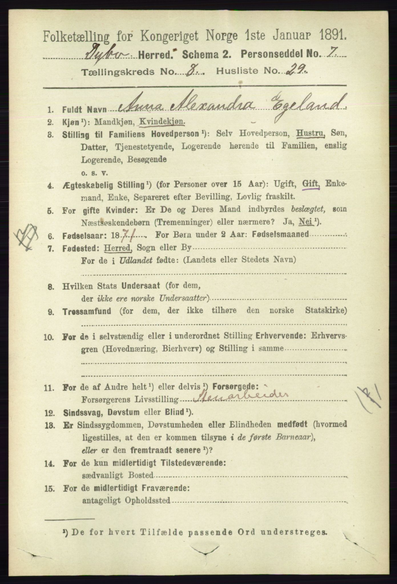 RA, 1891 census for 0915 Dypvåg, 1891, p. 2887