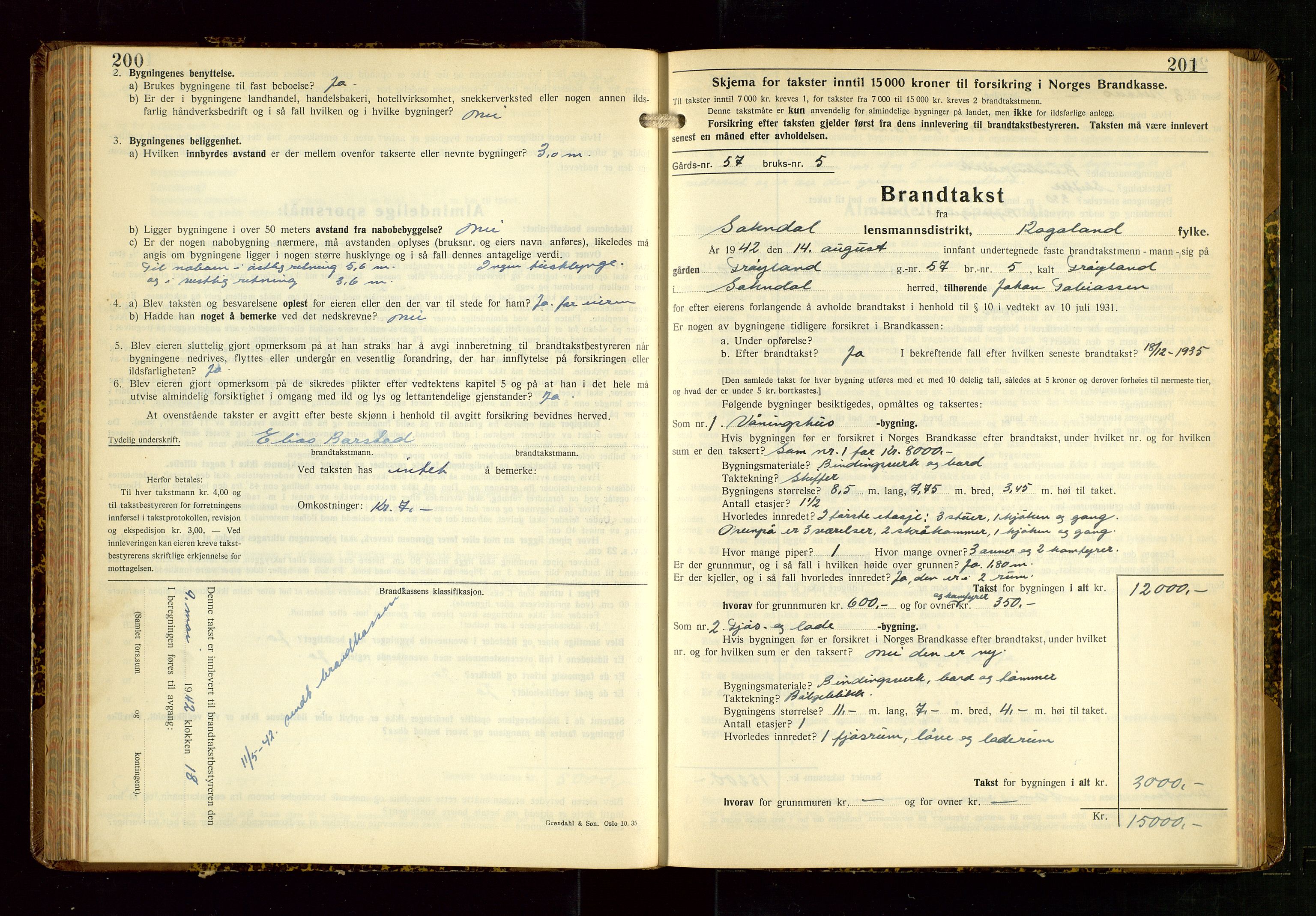 Sokndal lensmannskontor, SAST/A-100417/Gob/L0008: "Brandtakst-Protokoll", 1937-1955, p. 200-201