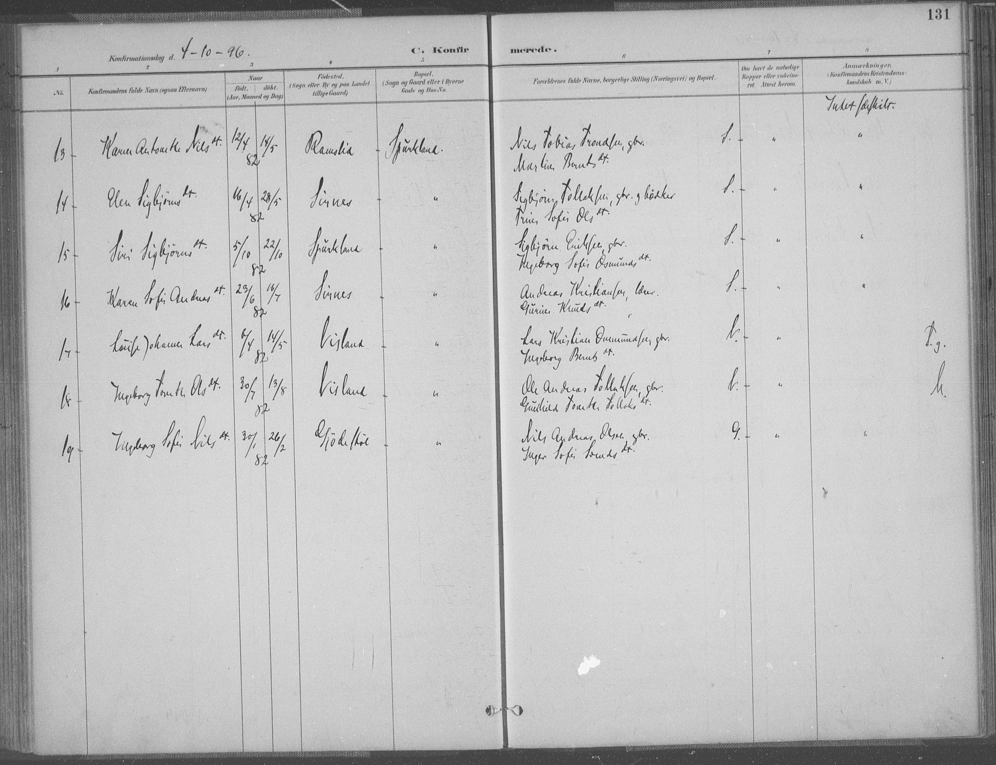 Bakke sokneprestkontor, AV/SAK-1111-0002/F/Fa/Faa/L0008: Parish register (official) no. A 8, 1887-1911, p. 131