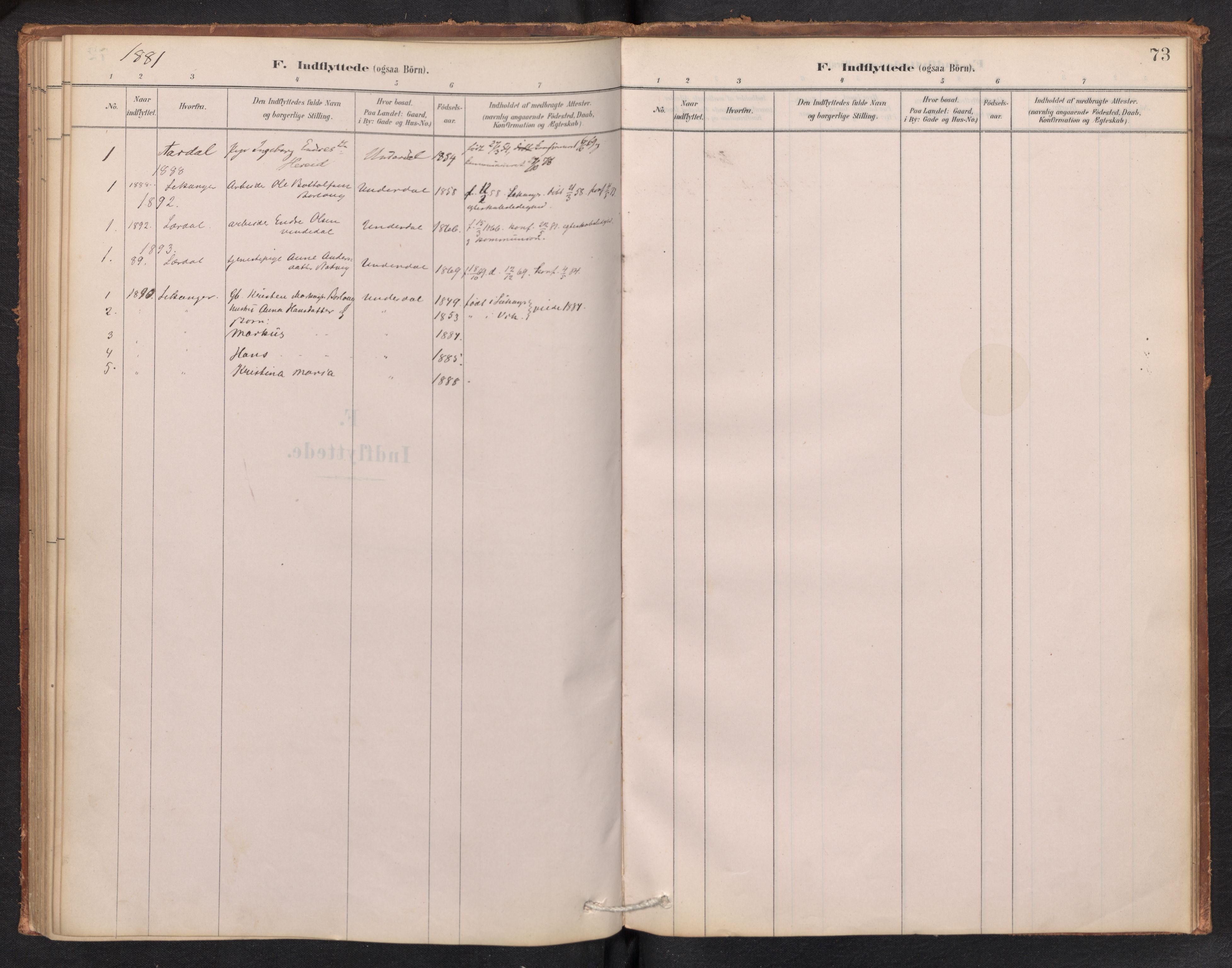 Aurland sokneprestembete, SAB/A-99937/H/Ha/Hae/L0001: Parish register (official) no. E 1, 1880-1907, p. 72b-73a
