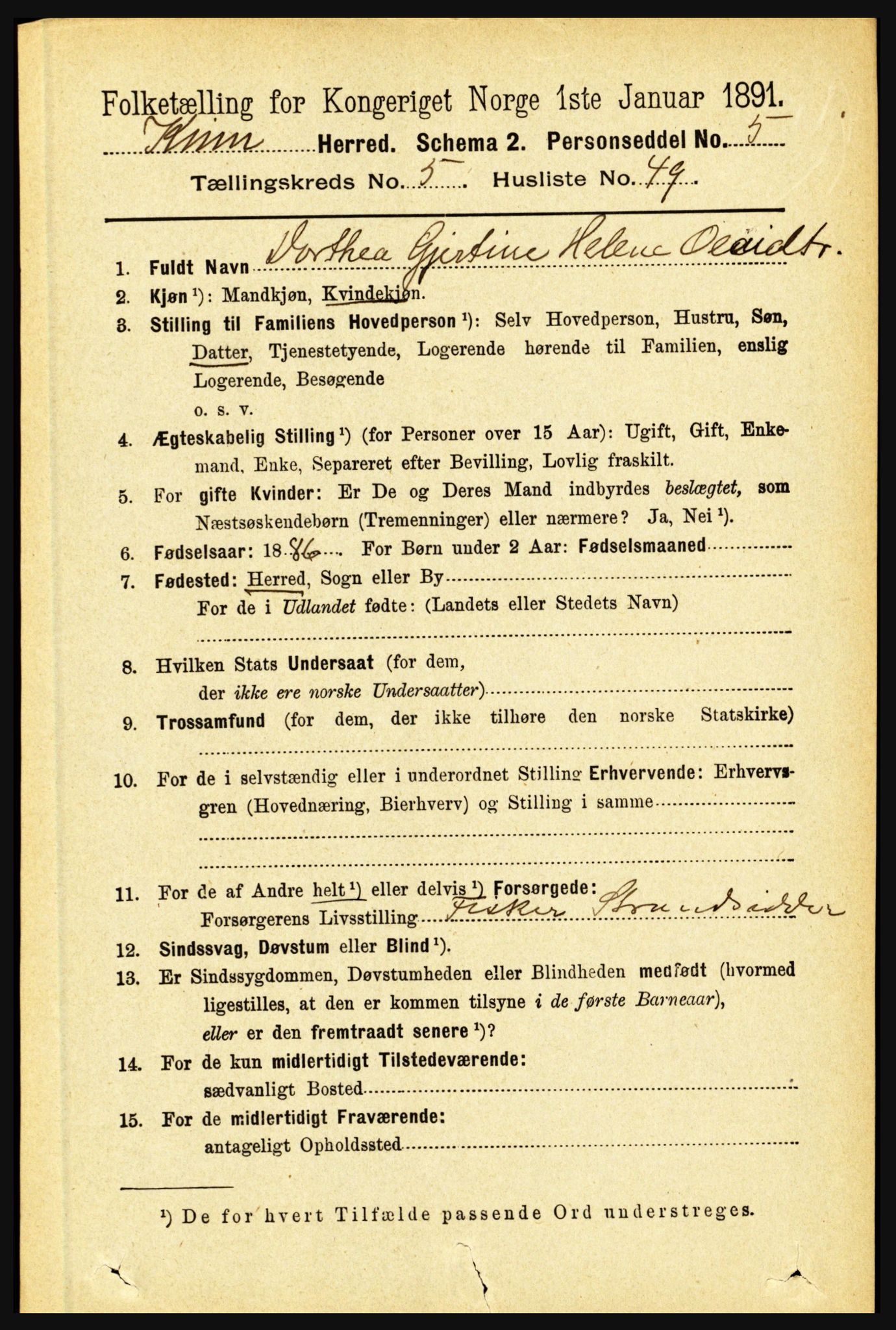 RA, 1891 census for 1437 Kinn, 1891, p. 2087