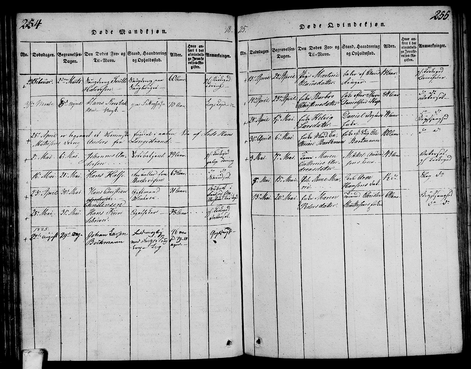 Larvik kirkebøker, SAKO/A-352/F/Fa/L0001: Parish register (official) no. I 1, 1814-1825, p. 254-255