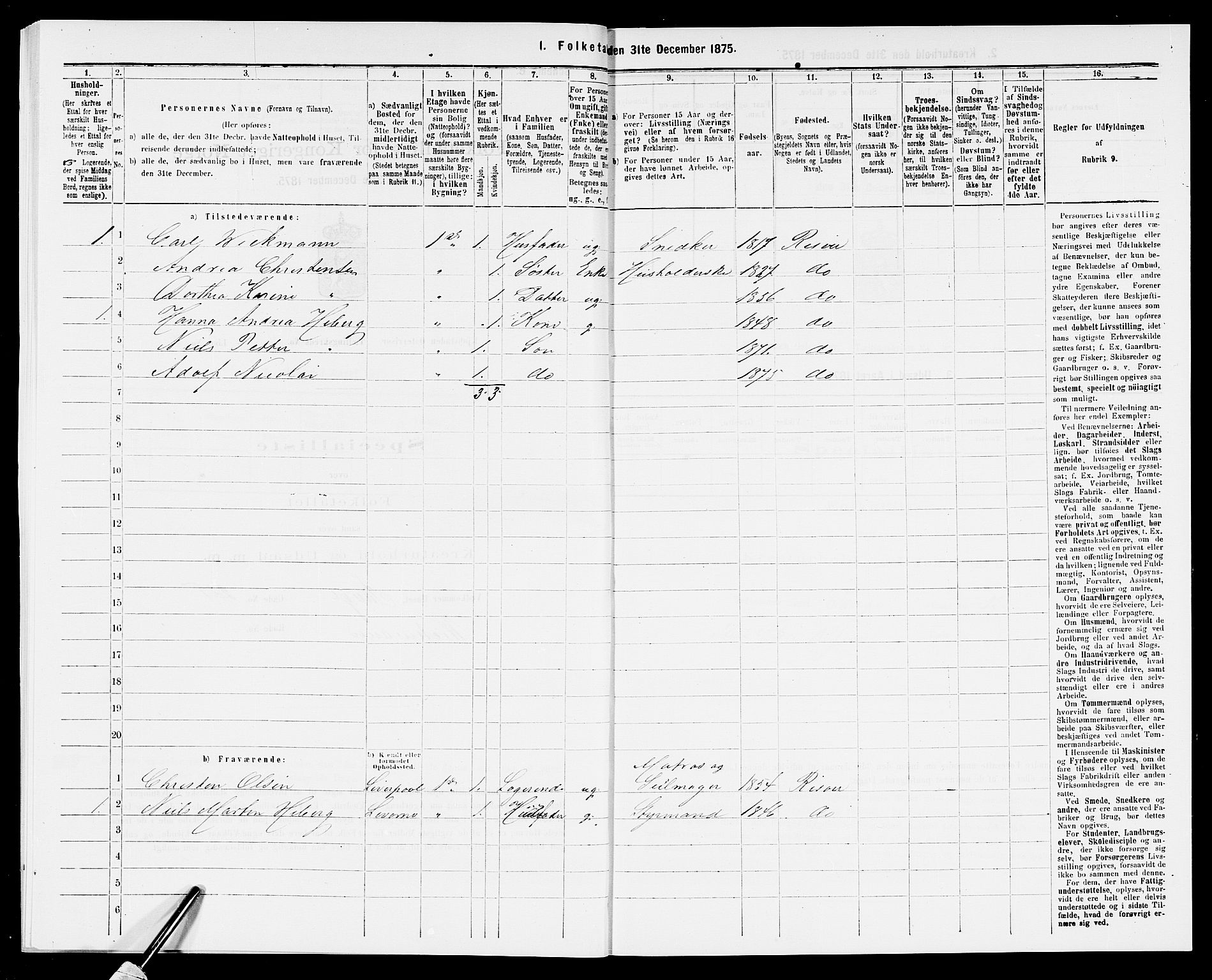 SAK, 1875 census for 0901B Risør/Risør, 1875, p. 528