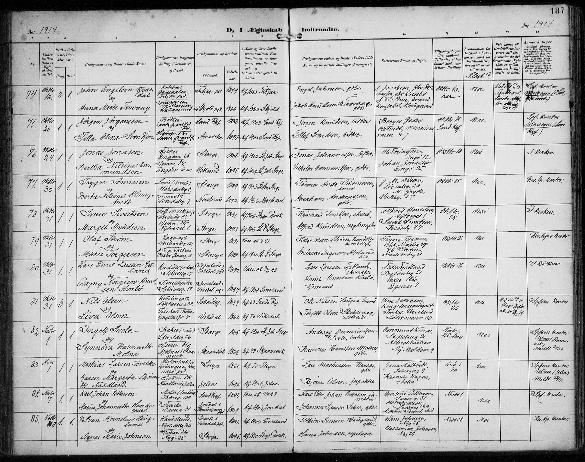 St. Petri sokneprestkontor, AV/SAST-A-101813/002/A/L0003: Parish register (official) no. A 24, 1900-1921, p. 137