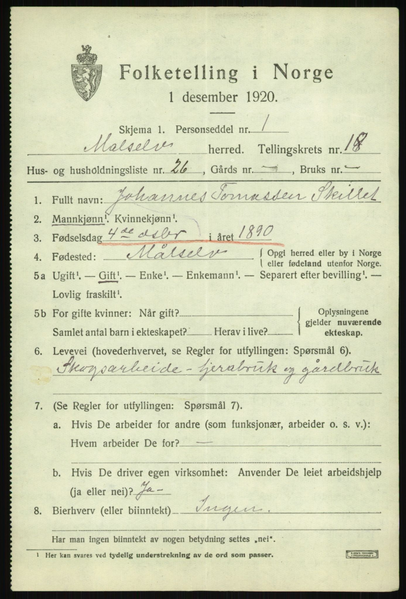 SATØ, 1920 census for Målselv, 1920, p. 9165