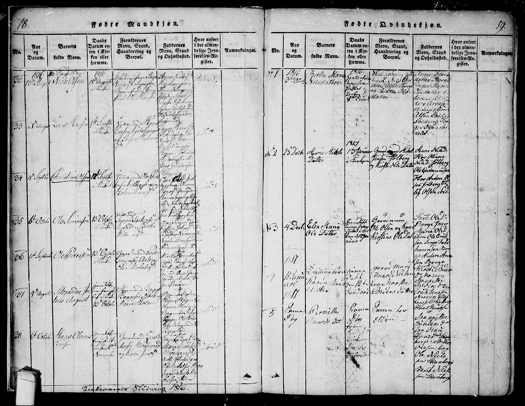 Onsøy prestekontor Kirkebøker, SAO/A-10914/F/Fa/L0002: Parish register (official) no. I 2, 1814-1840, p. 18-19