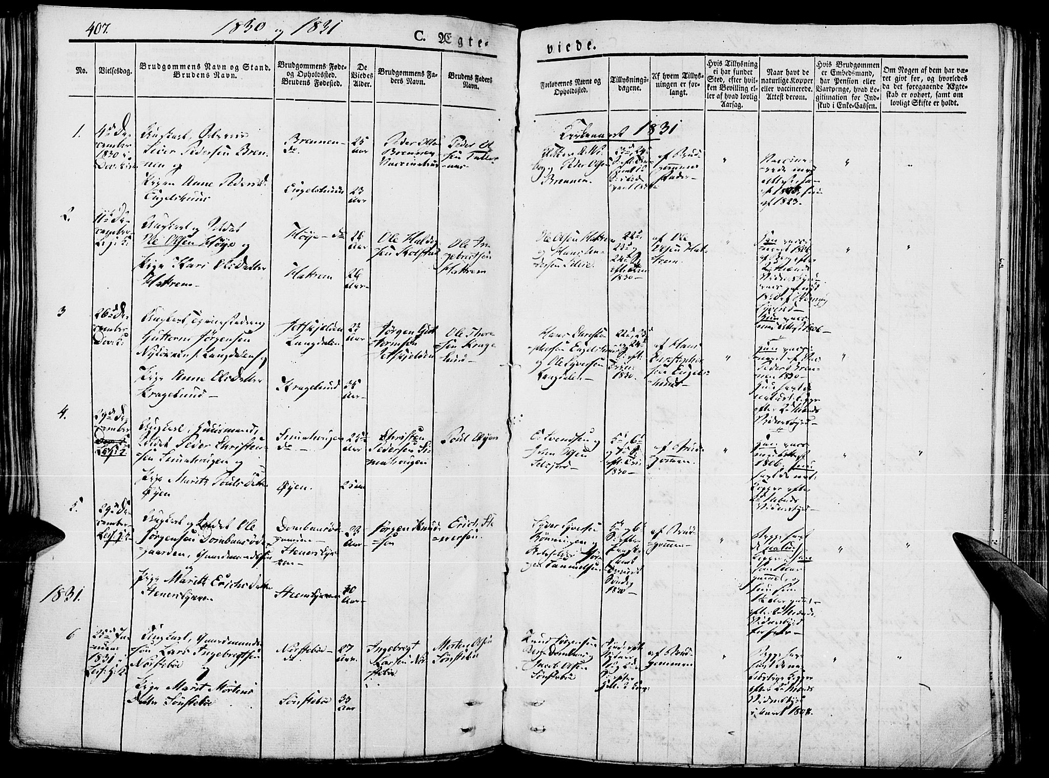 Lesja prestekontor, SAH/PREST-068/H/Ha/Haa/L0005: Parish register (official) no. 5, 1830-1842, p. 407