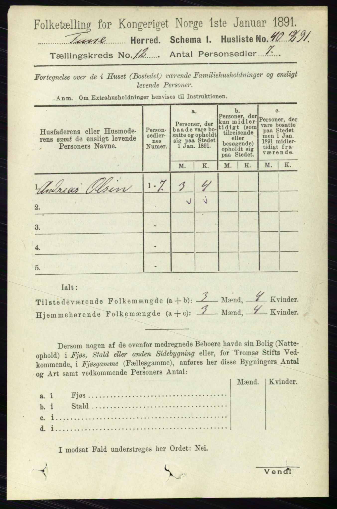 RA, 1891 census for 0130 Tune, 1891, p. 7201