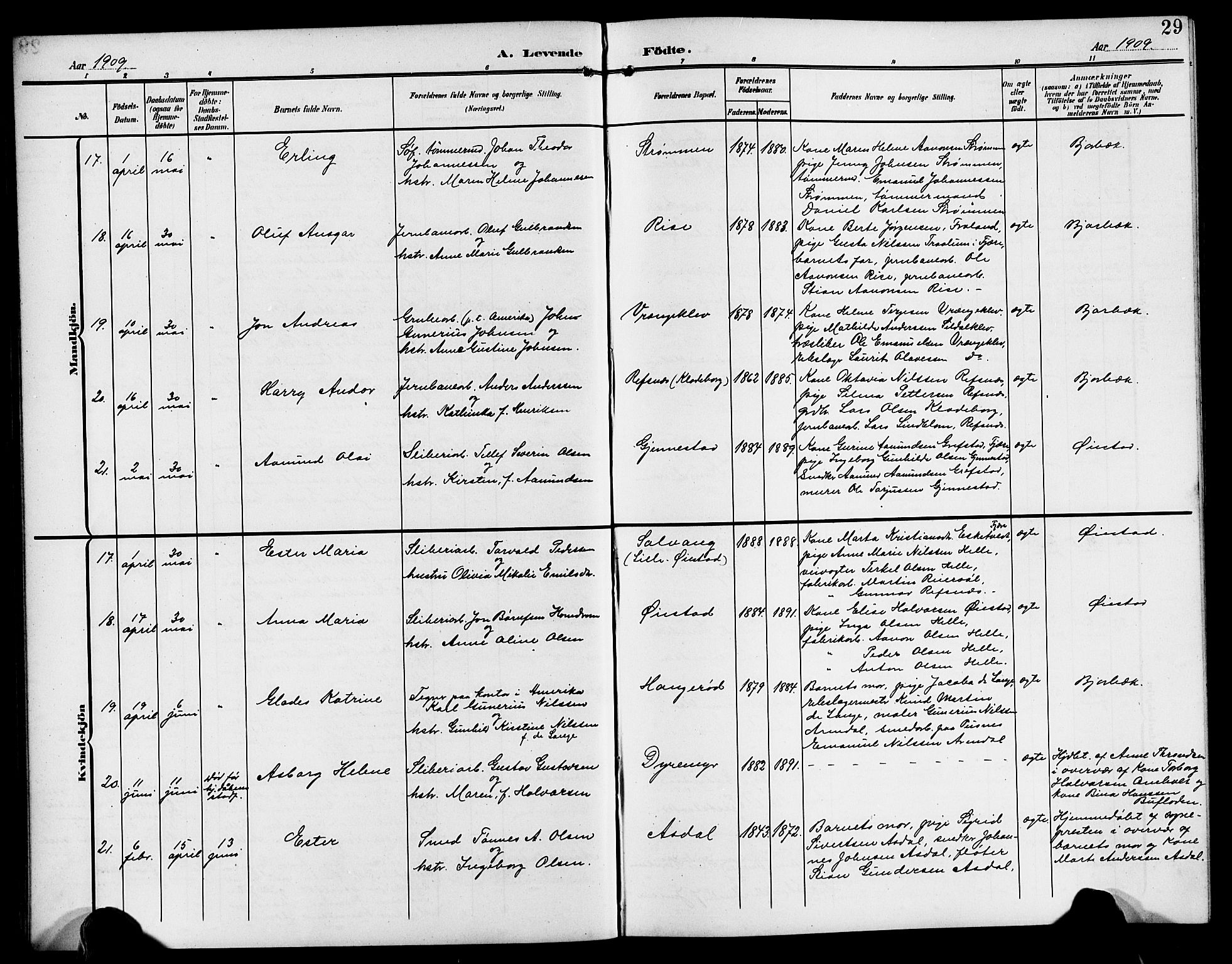 Øyestad sokneprestkontor, AV/SAK-1111-0049/F/Fb/L0011: Parish register (copy) no. B 11, 1906-1918, p. 29