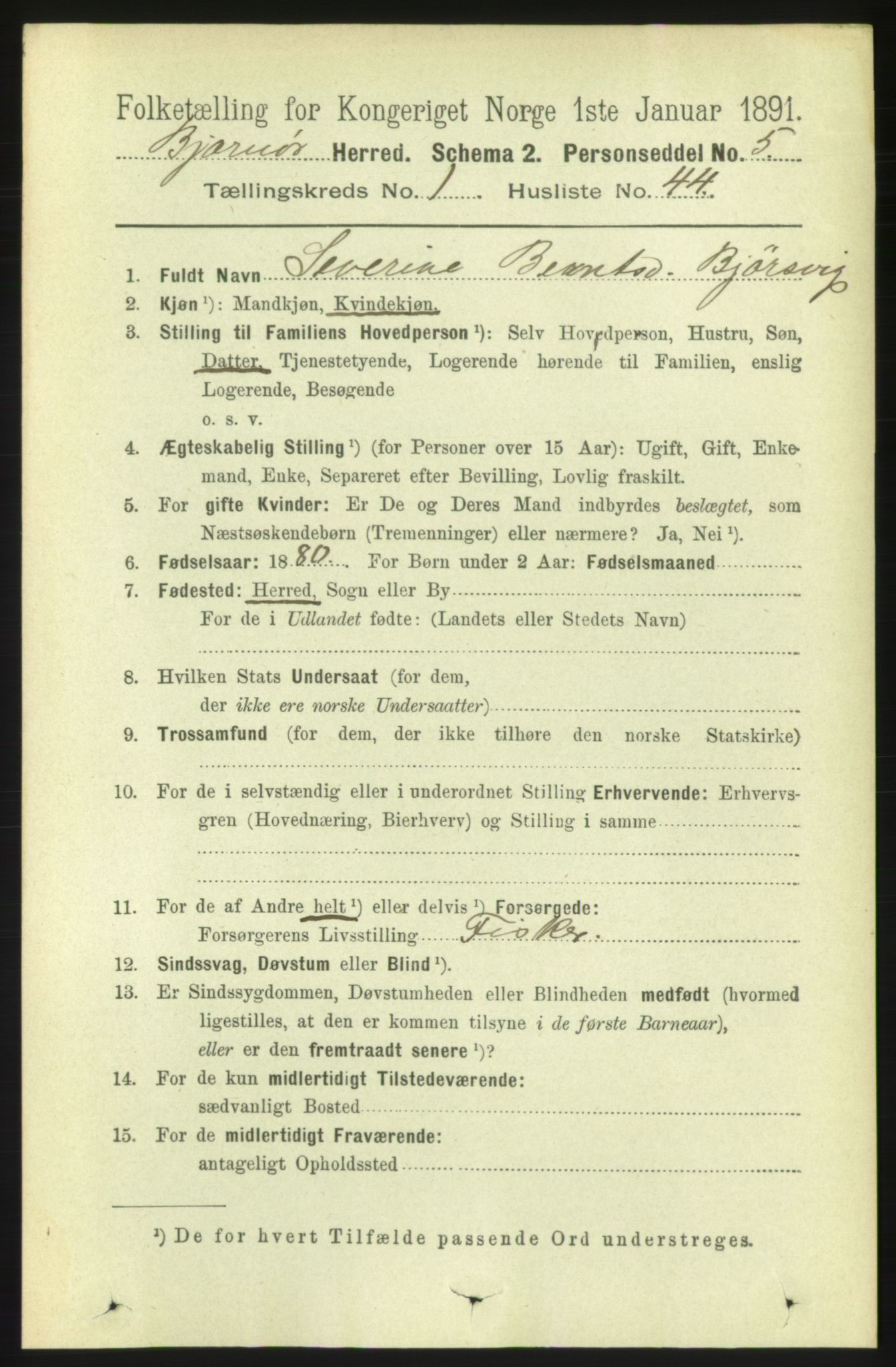 RA, 1891 census for 1632 Bjørnør, 1891, p. 378