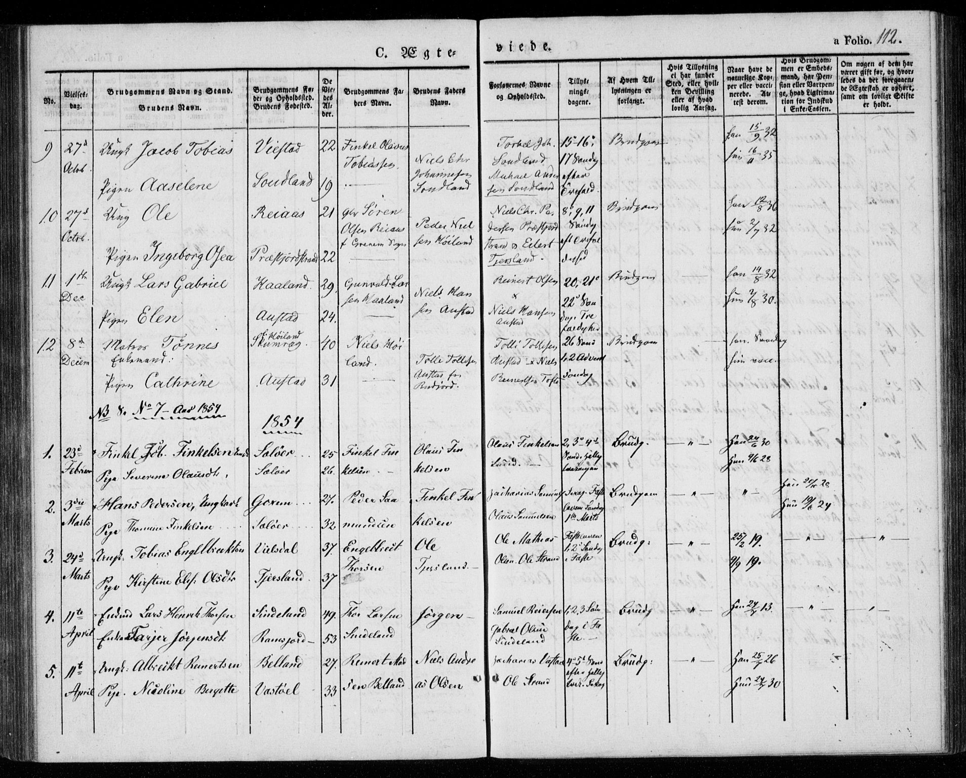 Lyngdal sokneprestkontor, SAK/1111-0029/F/Fa/Faa/L0001: Parish register (official) no. A 1, 1837-1857, p. 112
