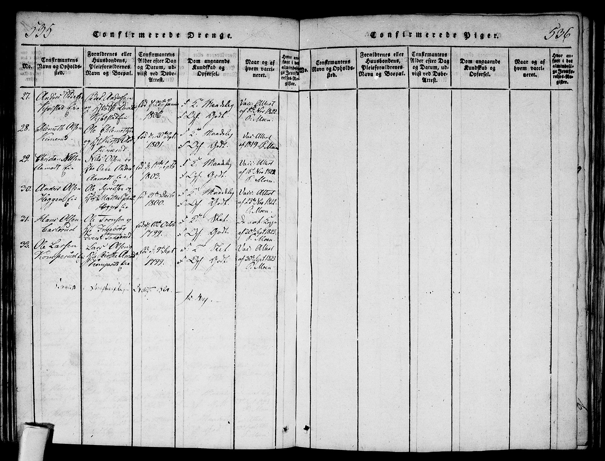 Modum kirkebøker, SAKO/A-234/F/Fa/L0004: Parish register (official) no. 4, 1818-1824, p. 535-536