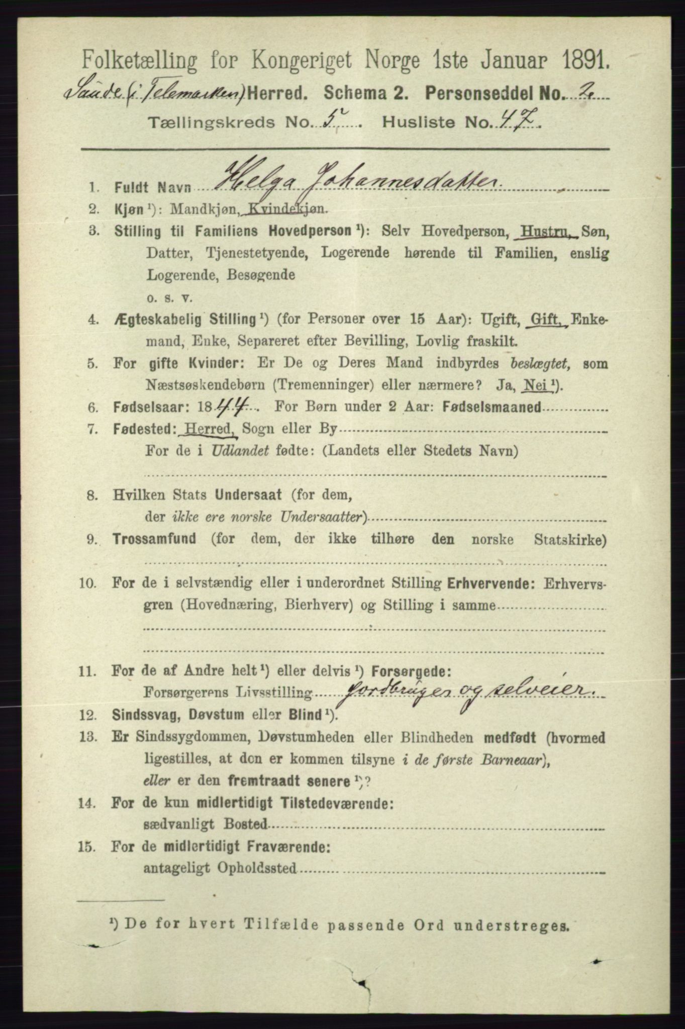 RA, 1891 census for 0822 Sauherad, 1891, p. 1667