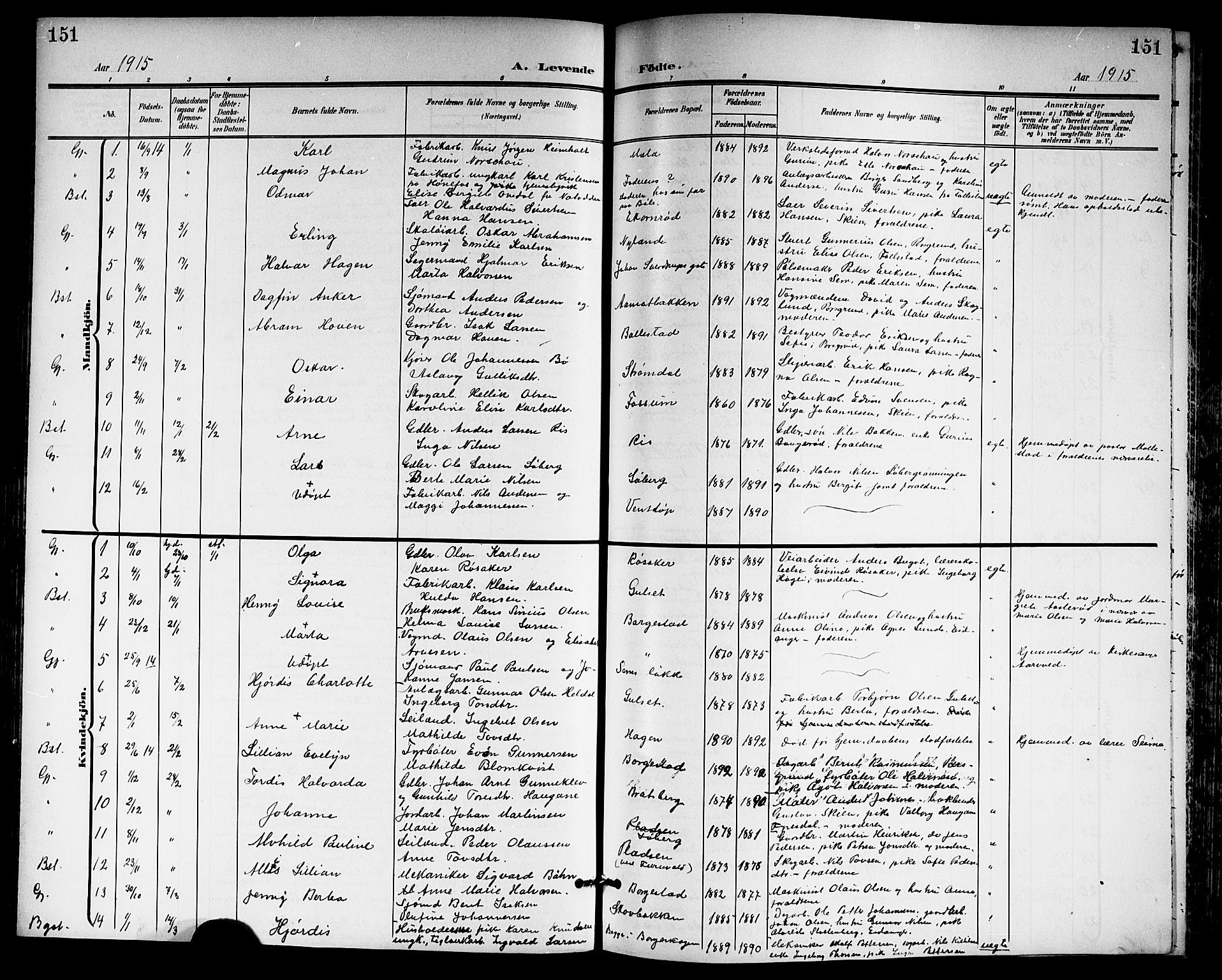 Gjerpen kirkebøker, SAKO/A-265/G/Ga/L0003: Parish register (copy) no. I 3, 1901-1919, p. 151