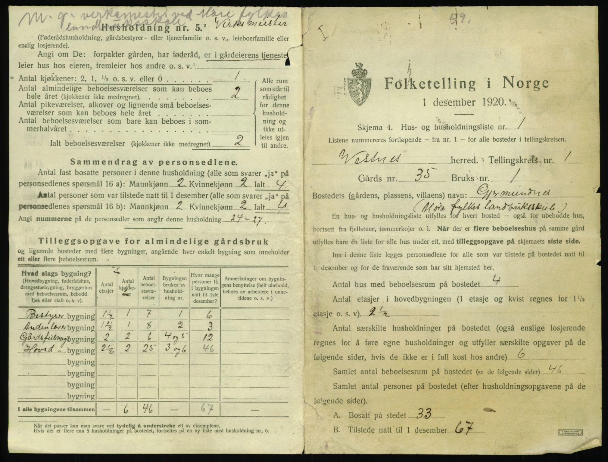 SAT, 1920 census for Vestnes, 1920, p. 41