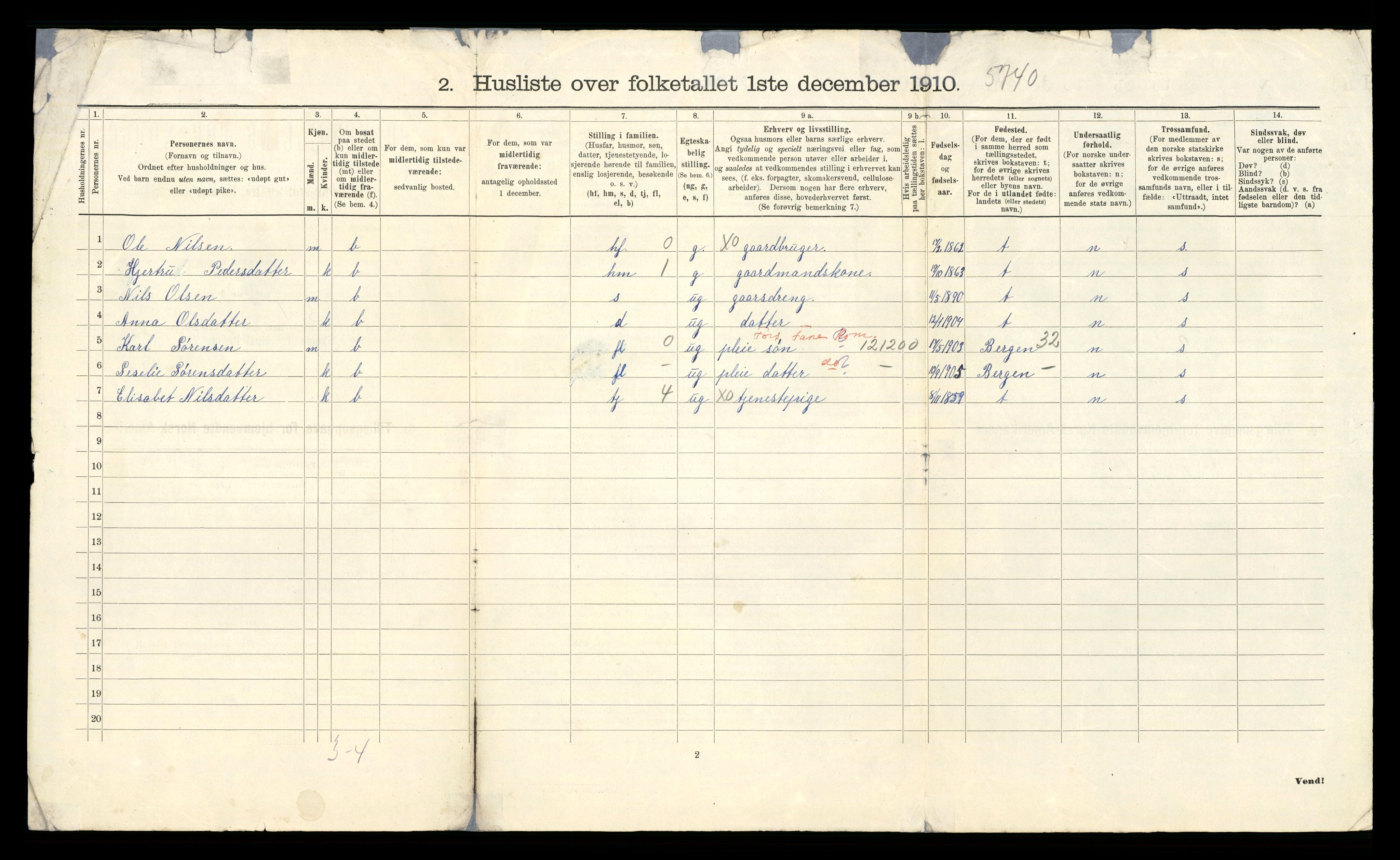 RA, 1910 census for Fana, 1910, p. 66