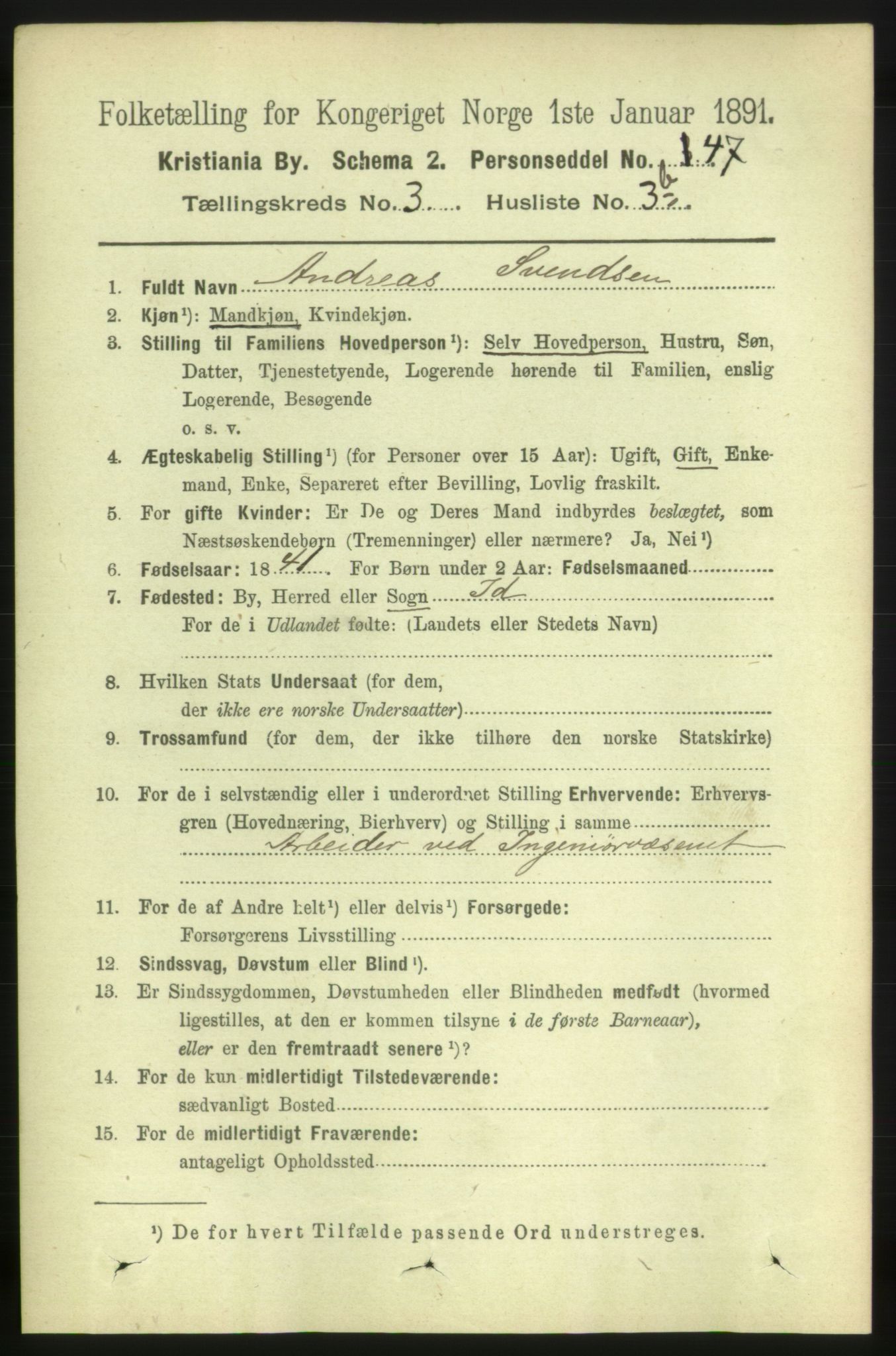 RA, 1891 census for 0301 Kristiania, 1891, p. 1303