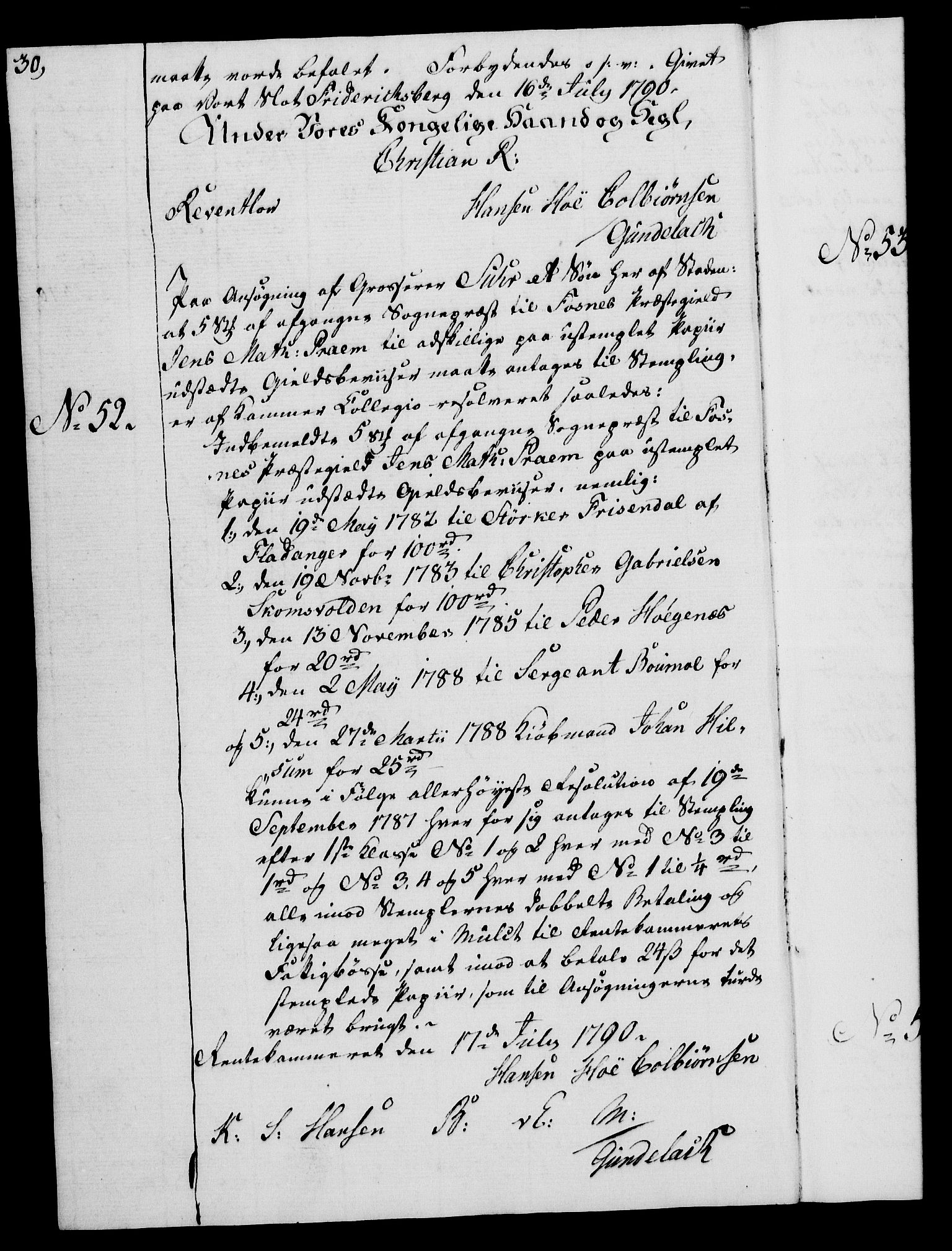 Rentekammeret, Kammerkanselliet, AV/RA-EA-3111/G/Gg/Gga/L0015: Norsk ekspedisjonsprotokoll med register (merket RK 53.15), 1790-1791, p. 30